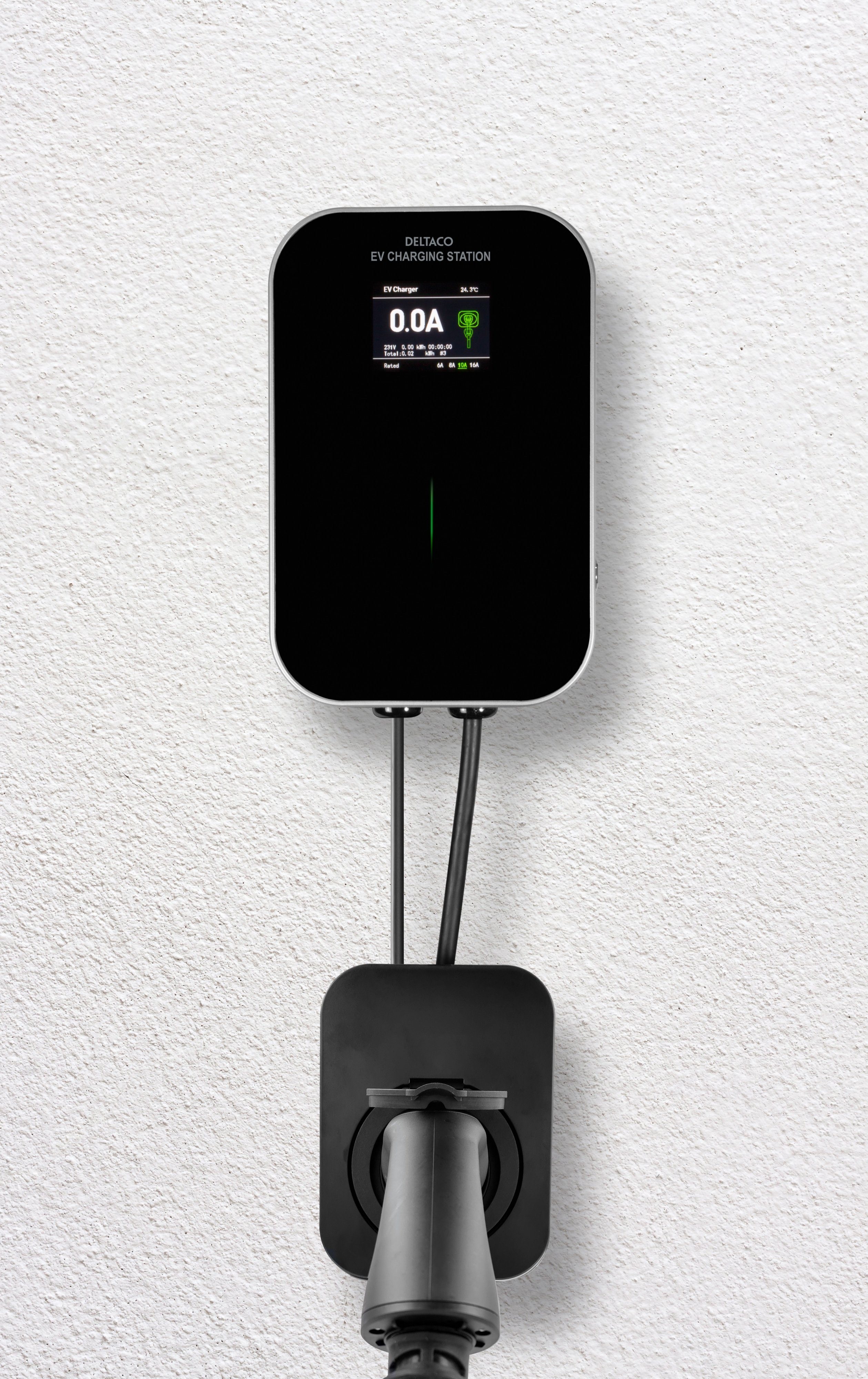 DELTACO Stationäre Ladestation Elektroauto-Ladestation EV-4120, IP54 Zertifiziert, 3,6kW / 16A, 1-phasig, Komplett Set, Ladekabel IP66 Zertifiziert, 3,6kW / 16A, 1-phasig