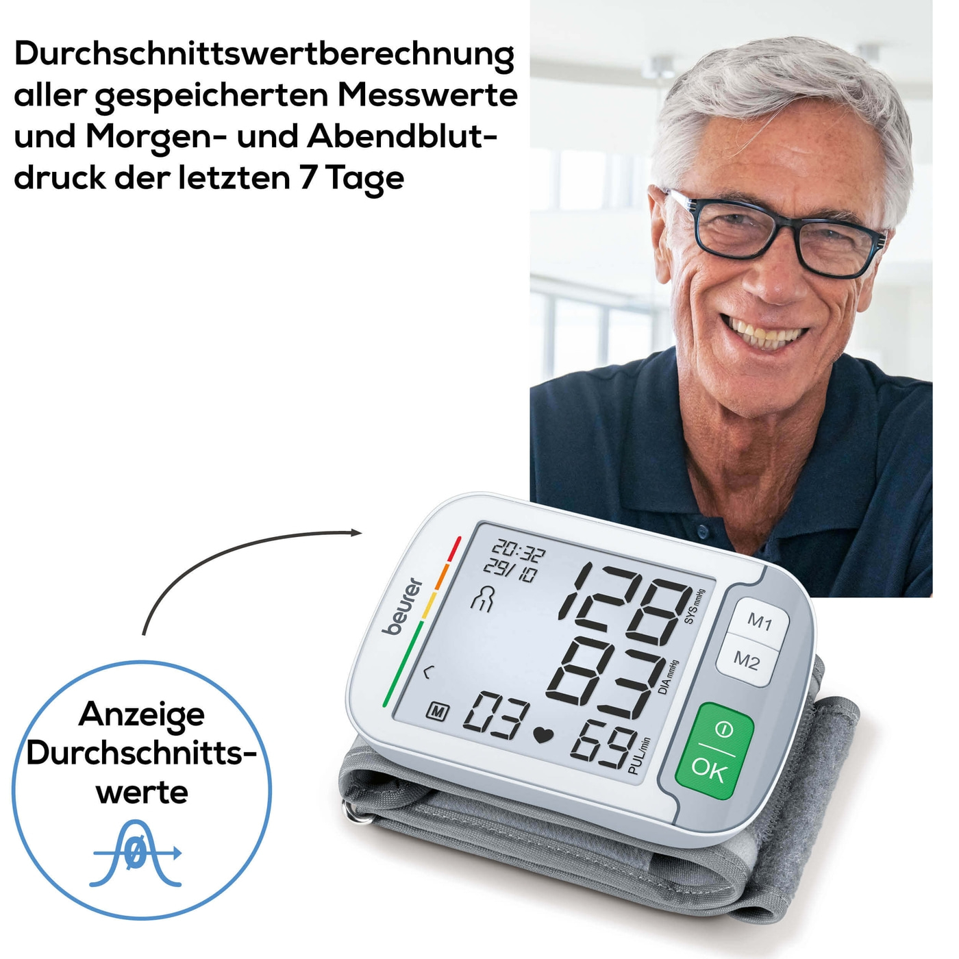 Beurer Handgelenk-Blutdruckmessgerät BC 51-Handgelenk-Blutdruckmessgerät mit Positionierungsanzeige & flachem XL-Display