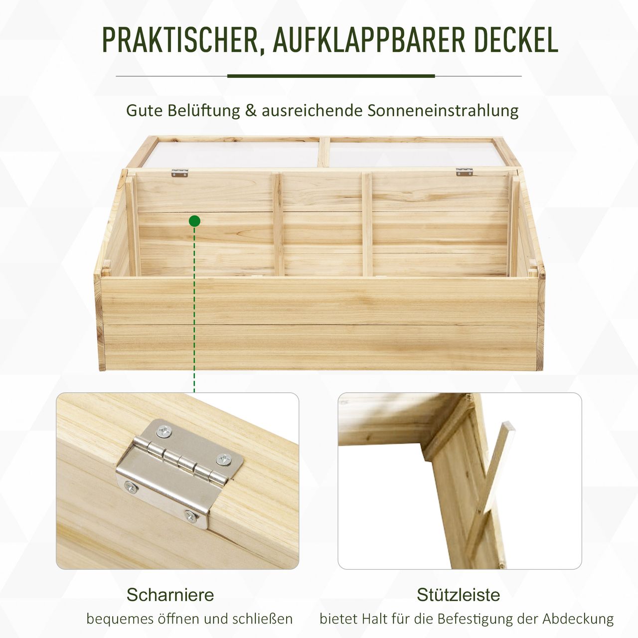 Outsunny Gewächshaus Holz Frühbeet Frühbeetkasten Natur Tanne PC-Platte 100 x 50 x 35 cm