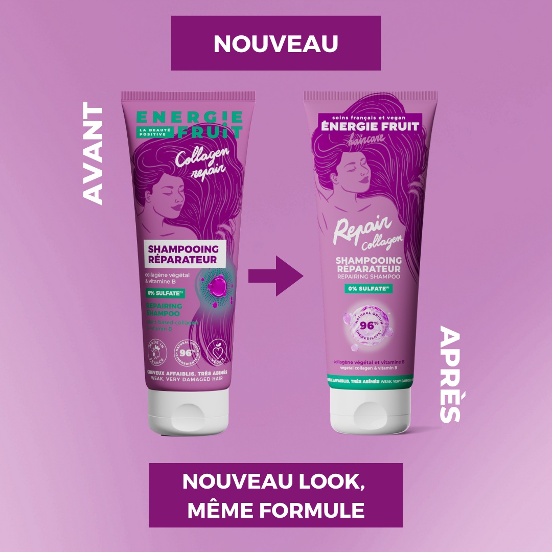 Șampon reparator Energie Fruit Collagen, fără sulfați - Păr foarte deteriorat - Colagen vegetal și vitamina B
