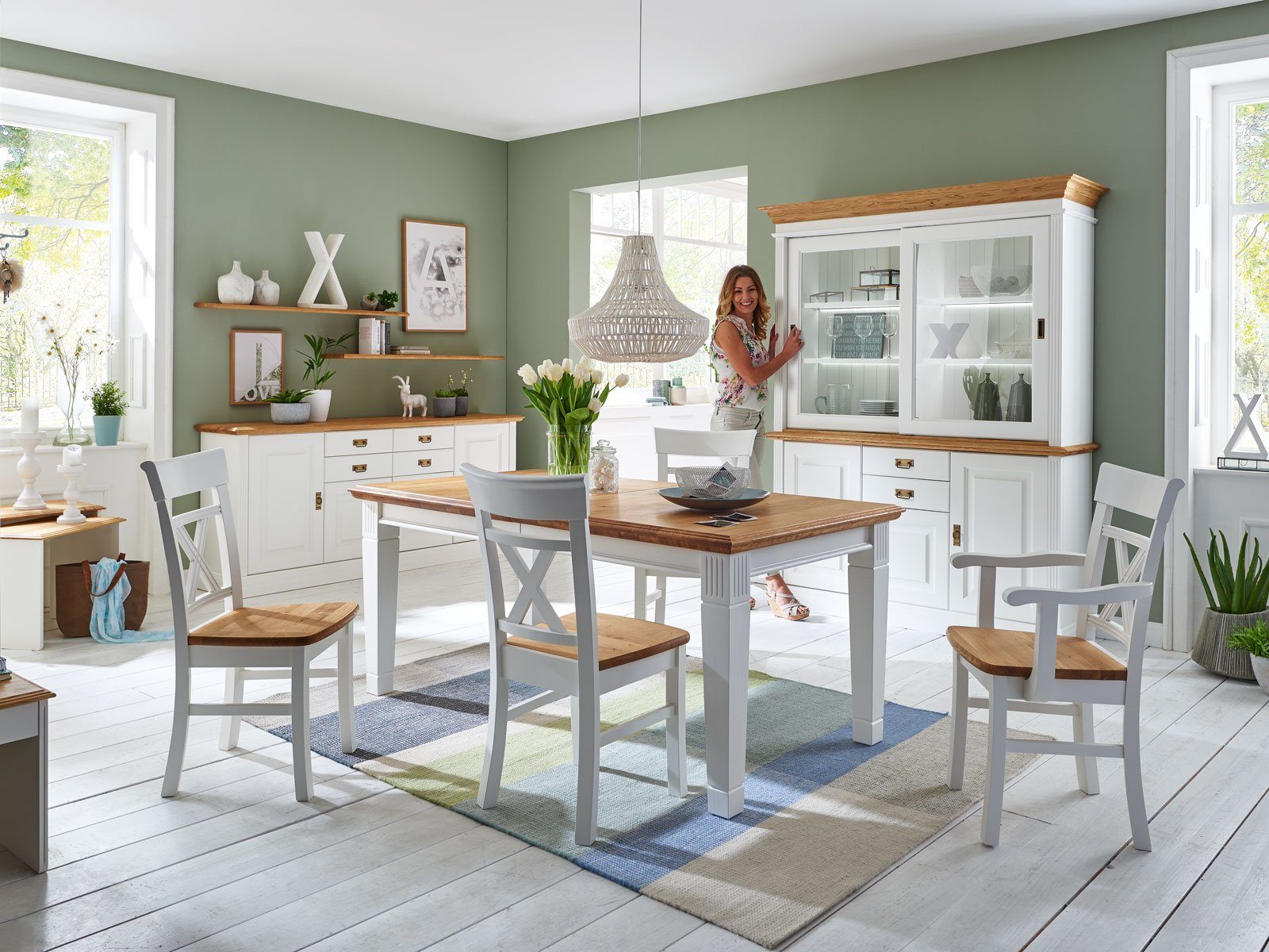 Casamia Buffet Büffet Sideboard mit Aufsatz Novara 5-trg 2 Schubl. Pinie Nordica weiß