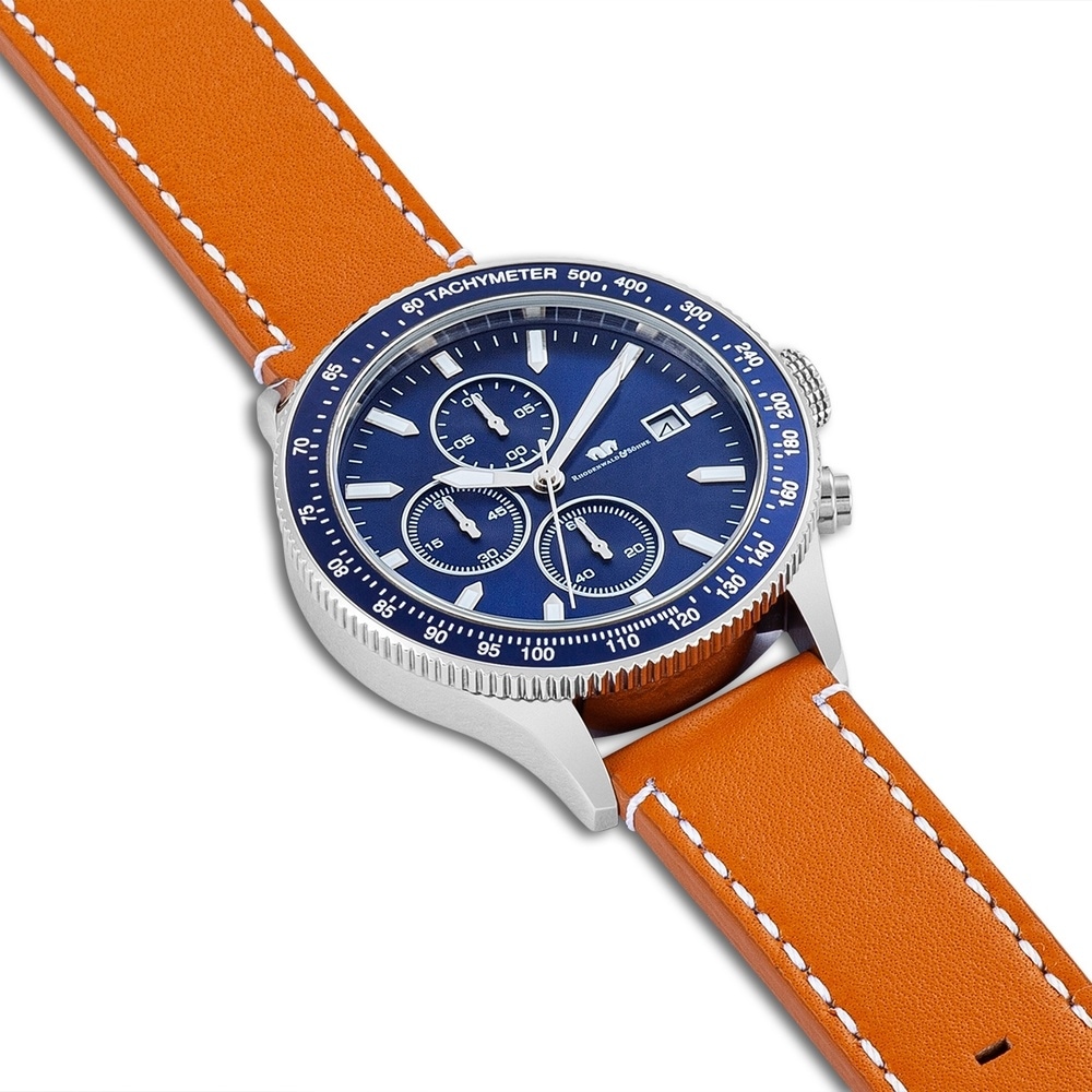 Rhodenwald & Söhne Chronographe Karthago II en Argent Cuir véritable en Marron Montre