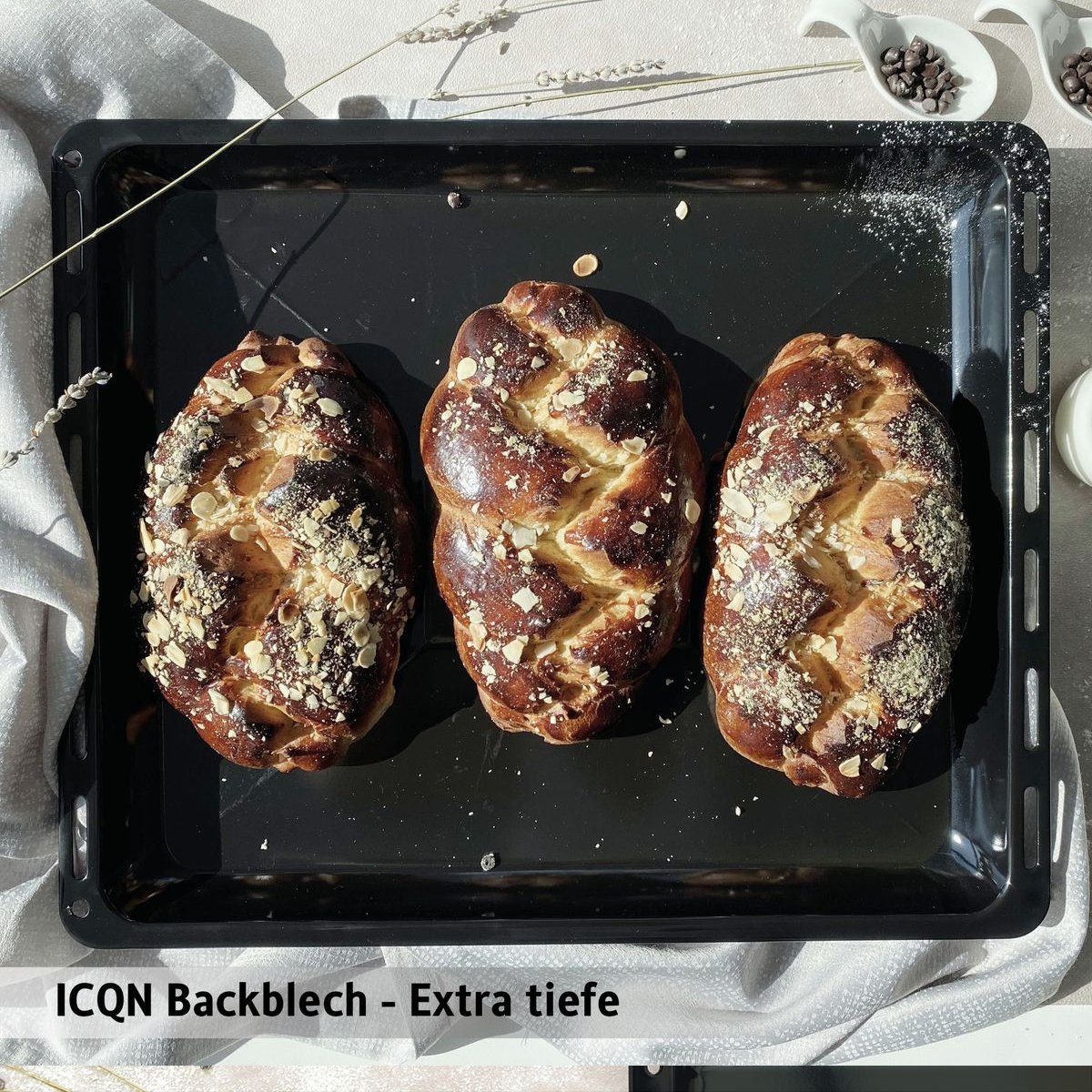 ICQN Backblech Fettpfanne 445 x 375 mm 25 und 50 mm, Emaille, (Set, 3-St., Backbleche und Verchromt Backofenrost), Kratzfest & Rostfrei, 44,5 x 37,5 cm