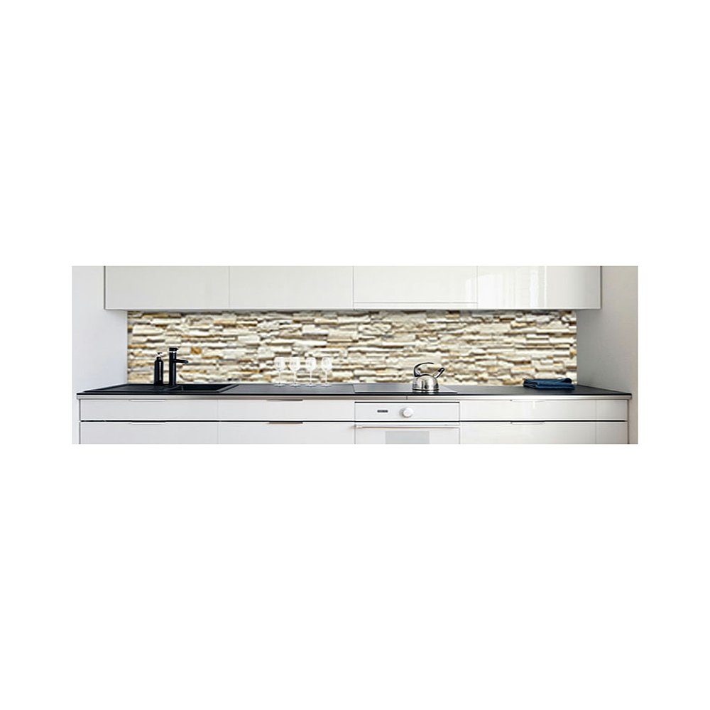 DRUCK-EXPERT Küchenrückwand Küchenrückwand Steinwand Hell Premium Hart-PVC 0,4 mm selbstklebend