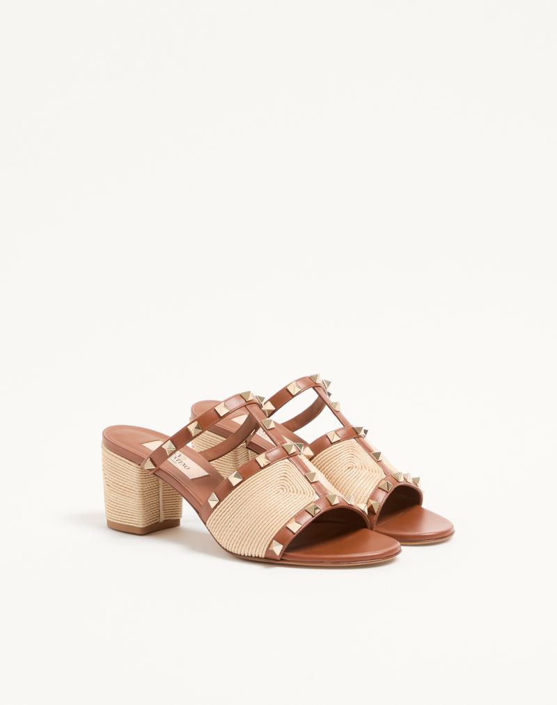 Sandália Rockstud Slide em pele de vitelo com bordado Cornely 60mm