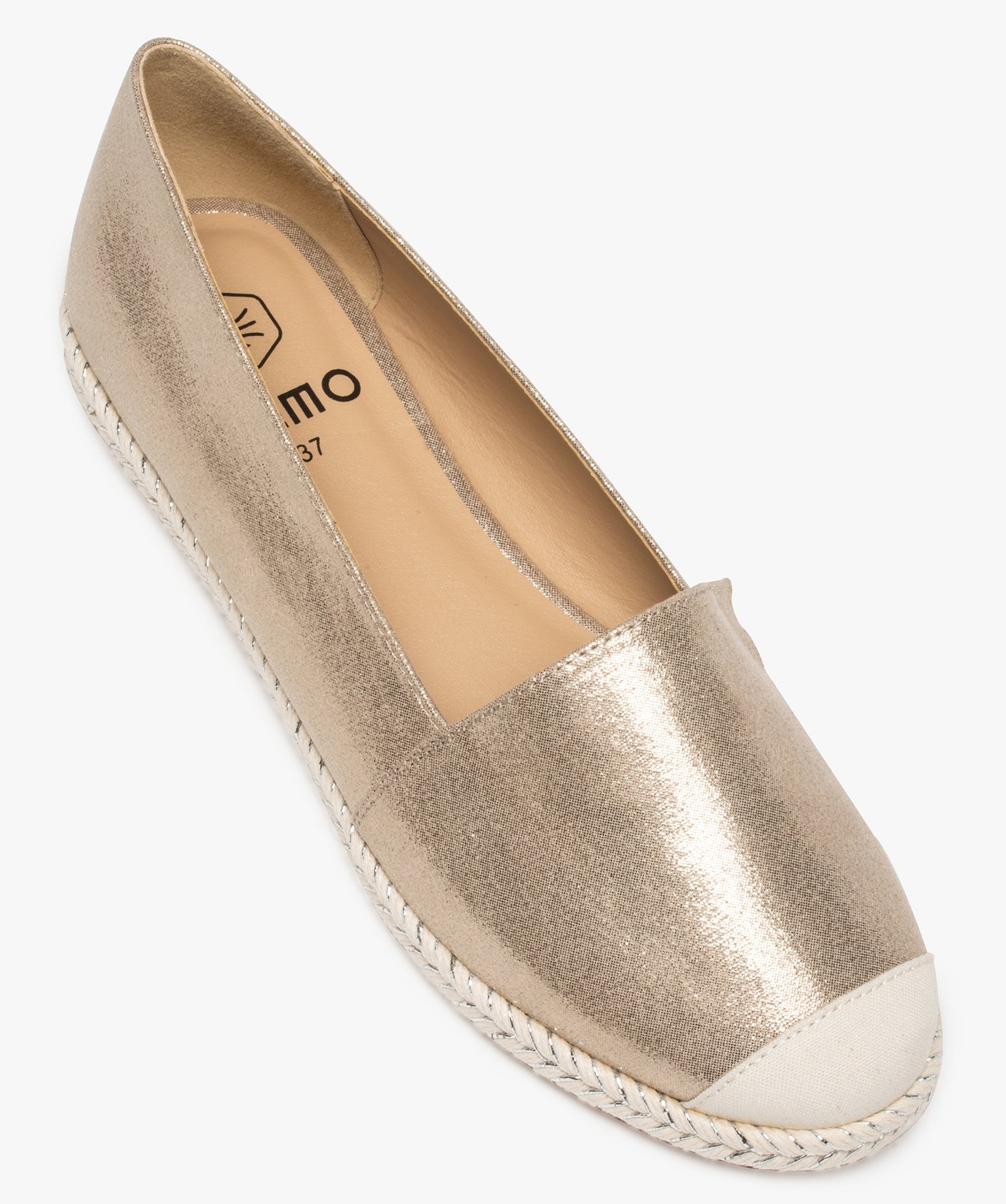 Ballerines femme style espadrilles en toile brillante or | GEMO