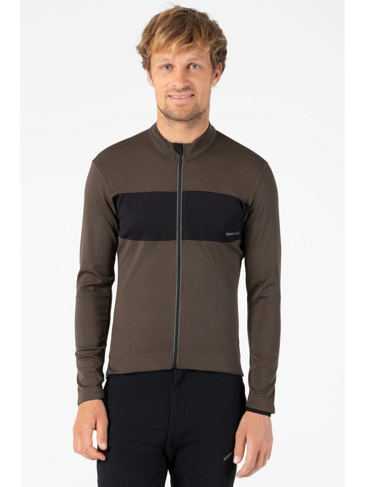 super.natural Merino Fahrradtrikot M GRAVIER LS JERSEY in dunkelbraun - schwarz günstig kaufen