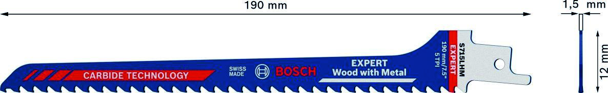 Bosch Blue Zubehör 2608900384 Expert „Holz mit Metall“ S 715 LHM Säbelsägeblatt, 1 Stück