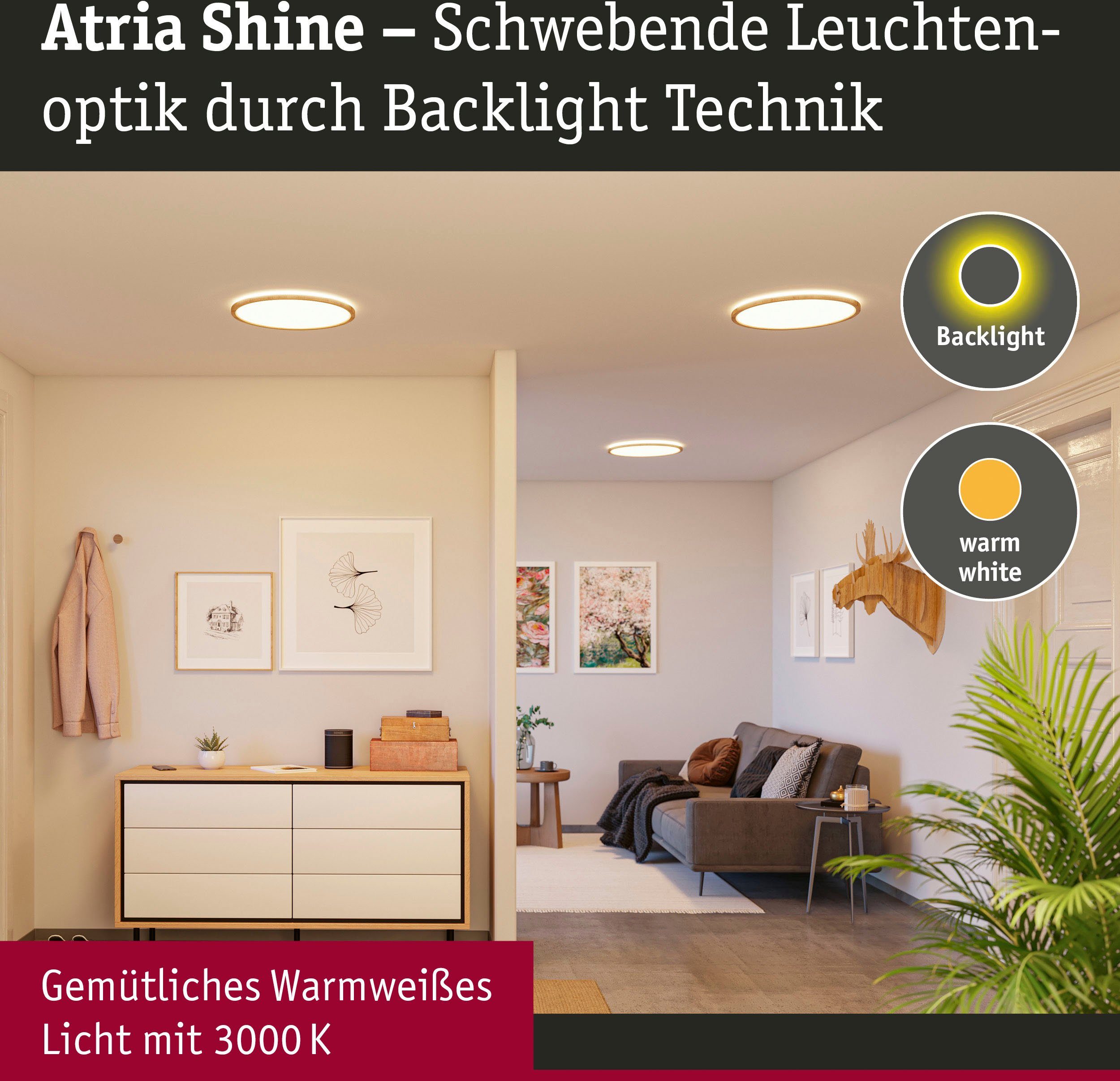 Paulmann LED Panel Atria Shine 11,2W 3000K IP44, LED fest integriert, Warmweiß, Hintergrundbeleuchtung