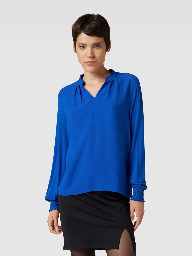 Blusenshirt mit Stehkragen und Smok-Details in royalblau