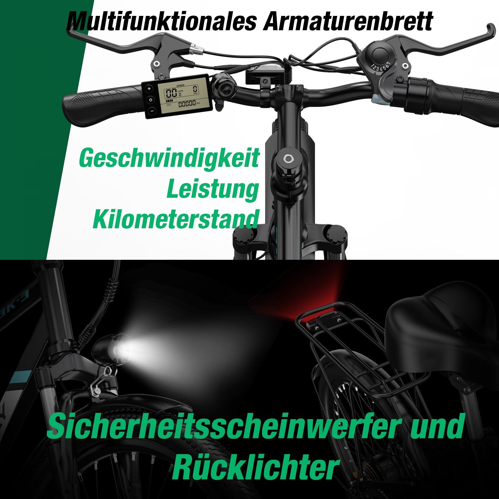 HITWAY E-Bike, 7 Gang, Heckmotor, 26 Zoll Elektrofahrrad MTB Cityräder Mountainbike StVZO