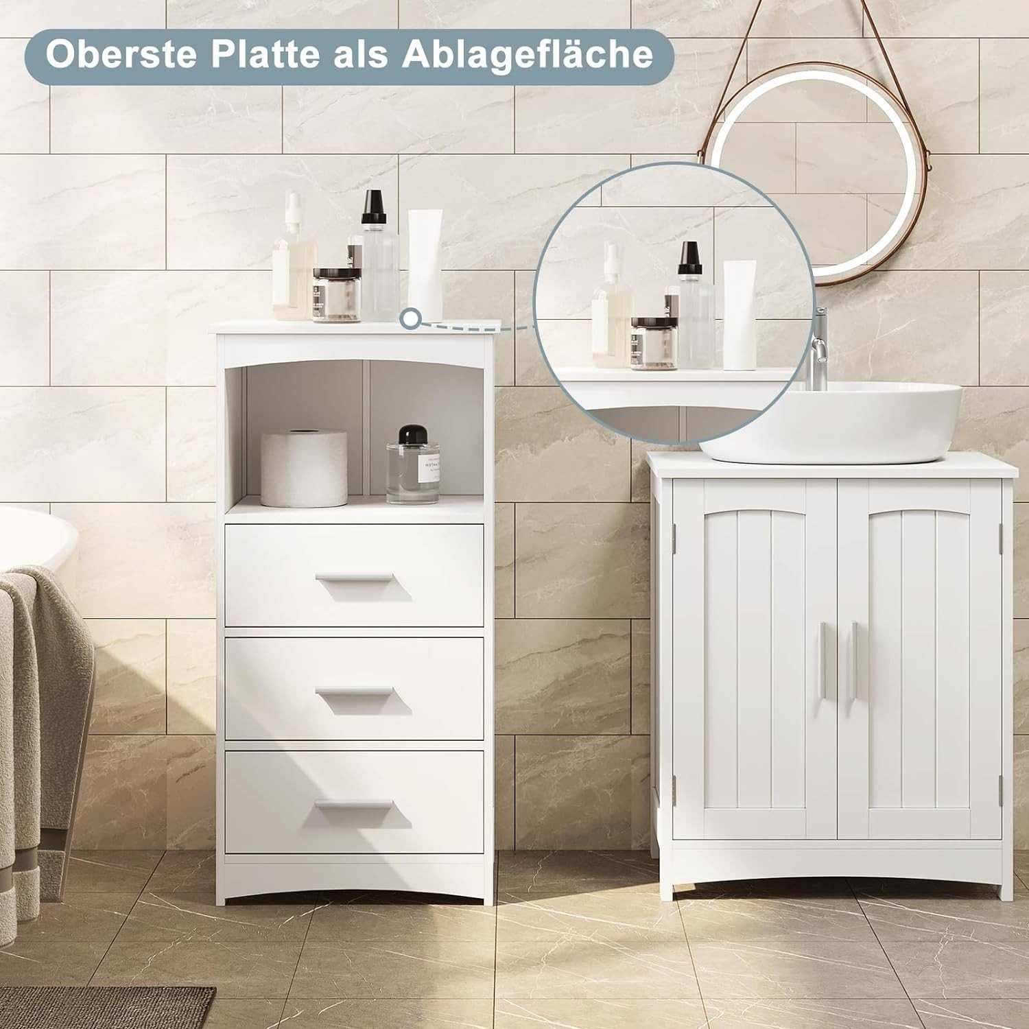 EUGAD Badkommode (1 St), Badezimmerschrank mit 3 Schubladen 1 offenem Fach