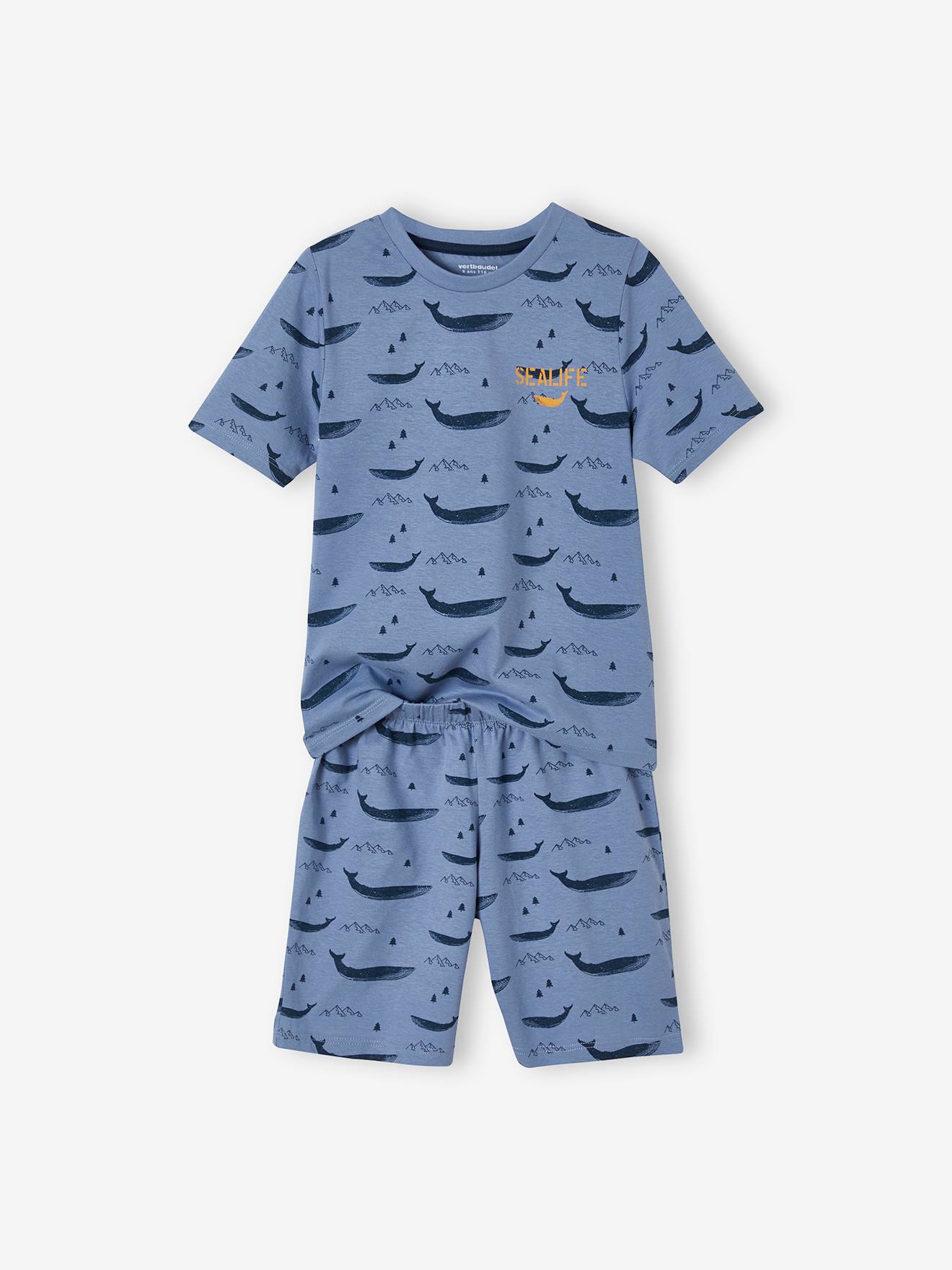 Lot de 2 pyjashorts garçon baleines BASICS lot moutarde et bleu