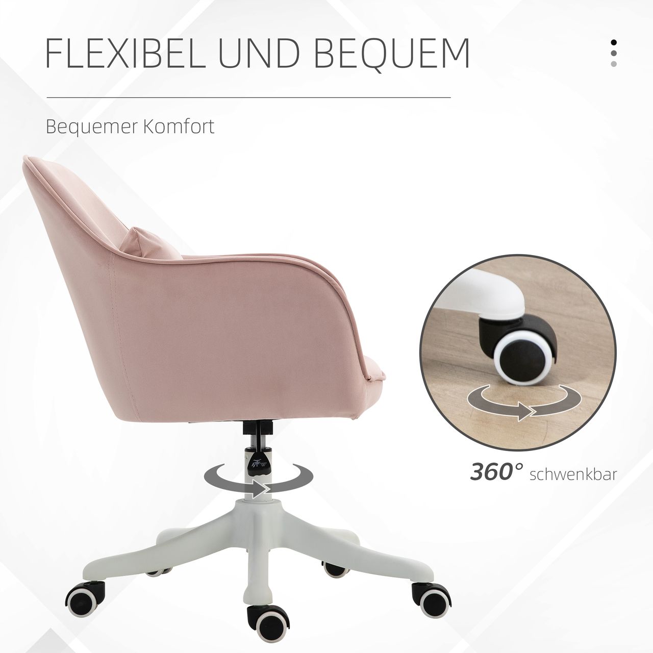 Vinsetto Massage Bürostuhl Drehstuhl mit Vibrationsfunktion Samt Rosa
