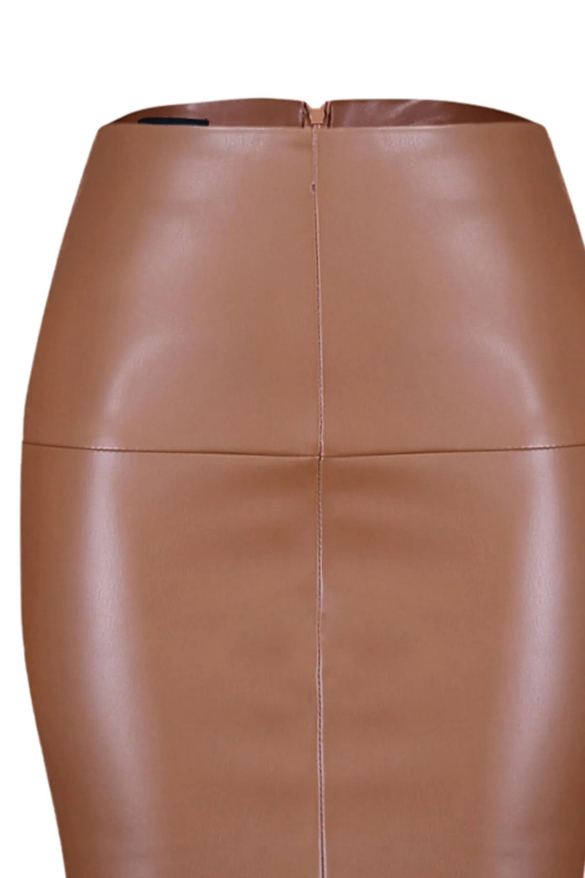 Trendyol Collection  Brauner, taillierter Bleistiftrock aus Kunstleder mit hoher Taille TWOAW23ET00181