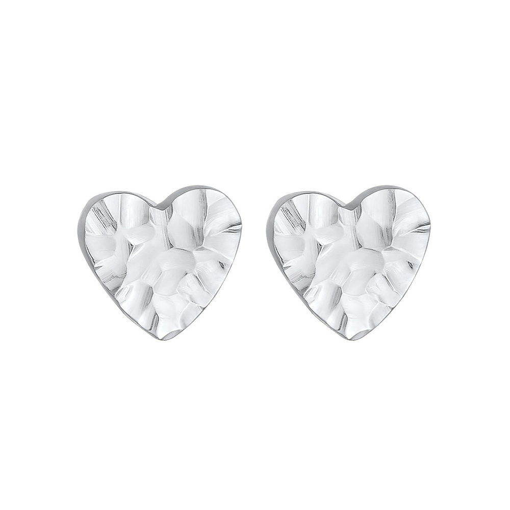 Elli Elli Boucles d'Oreilles Clous d'oreilles pour femmes Cœur martelé organique en ar Boucles d'oreilles