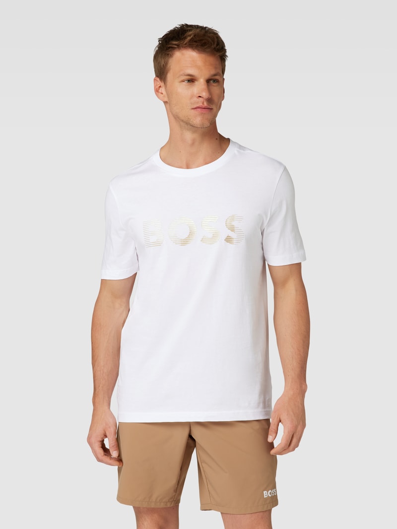 T-Shirt mit Label-Print in weiß