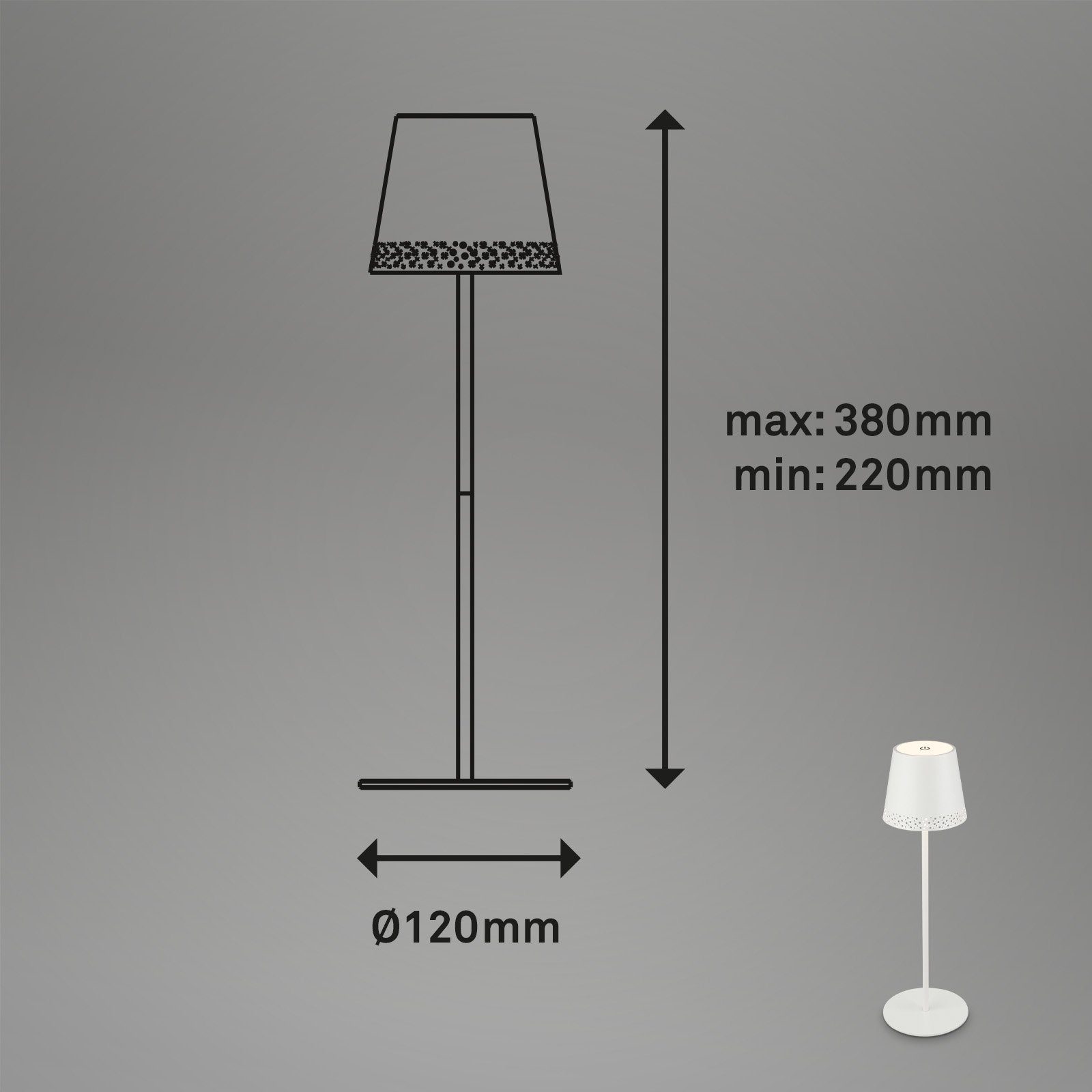 Briloner Leuchten Außen-Tischleuchte 7438016, LED fest verbaut, Warmweiß, mit Akku, höhenverstellbar, USB-C, warmweiß, IP44, silber, 38 cm
