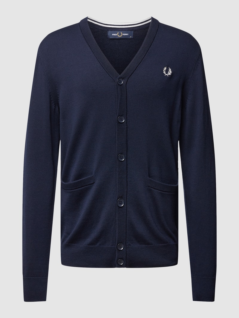 Strickjacke mit Label-Stitching in dunkelblau