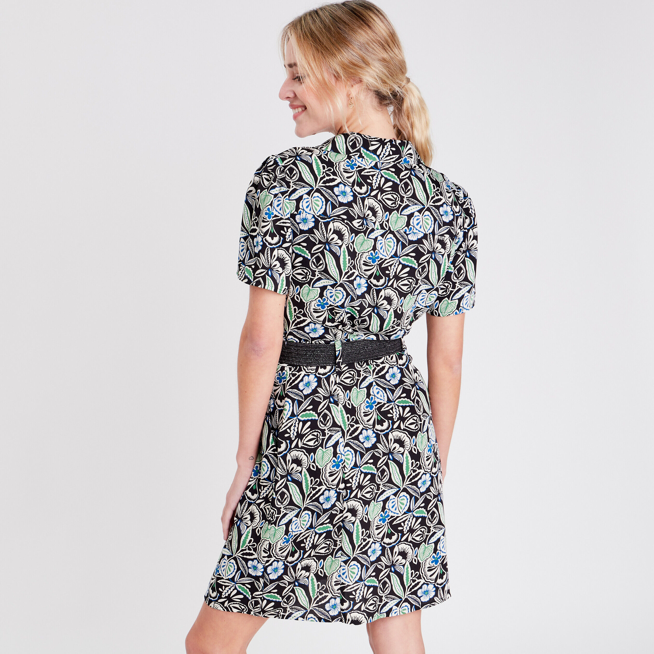 Robe évasée ceinturée noir femme | Cache Cache