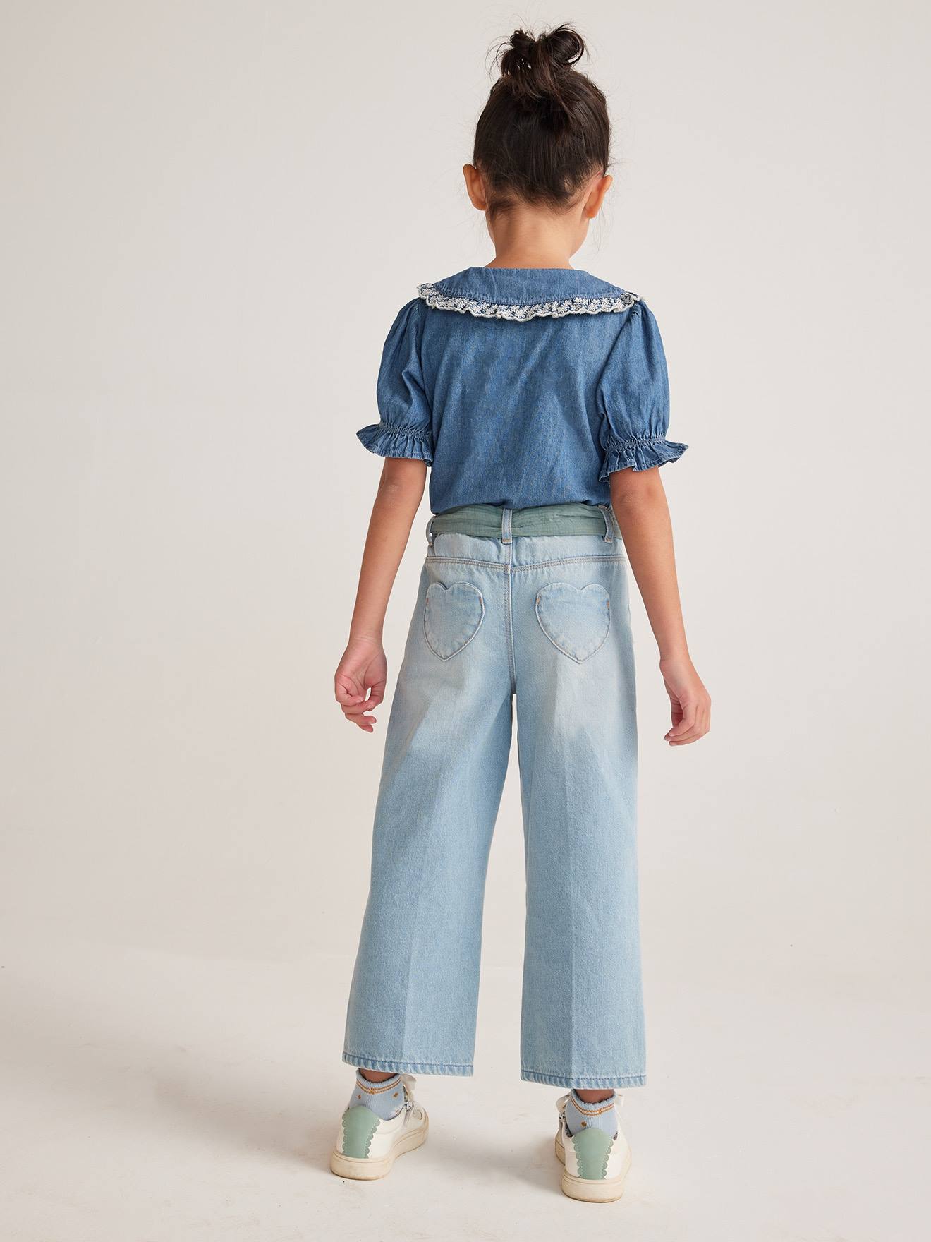 Vertbaudet Weite Mädchen 7/8-Jeans mit Gürtel - double stone