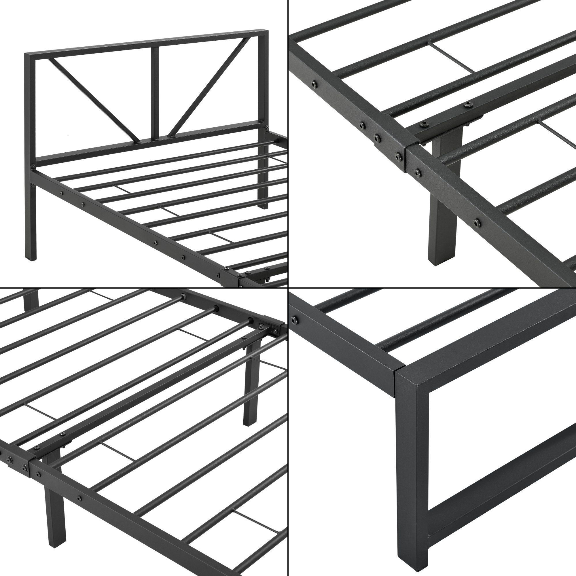 en.casa Metallbett, Meran Bettgestell 90x200 cm Jugendbett schwarz