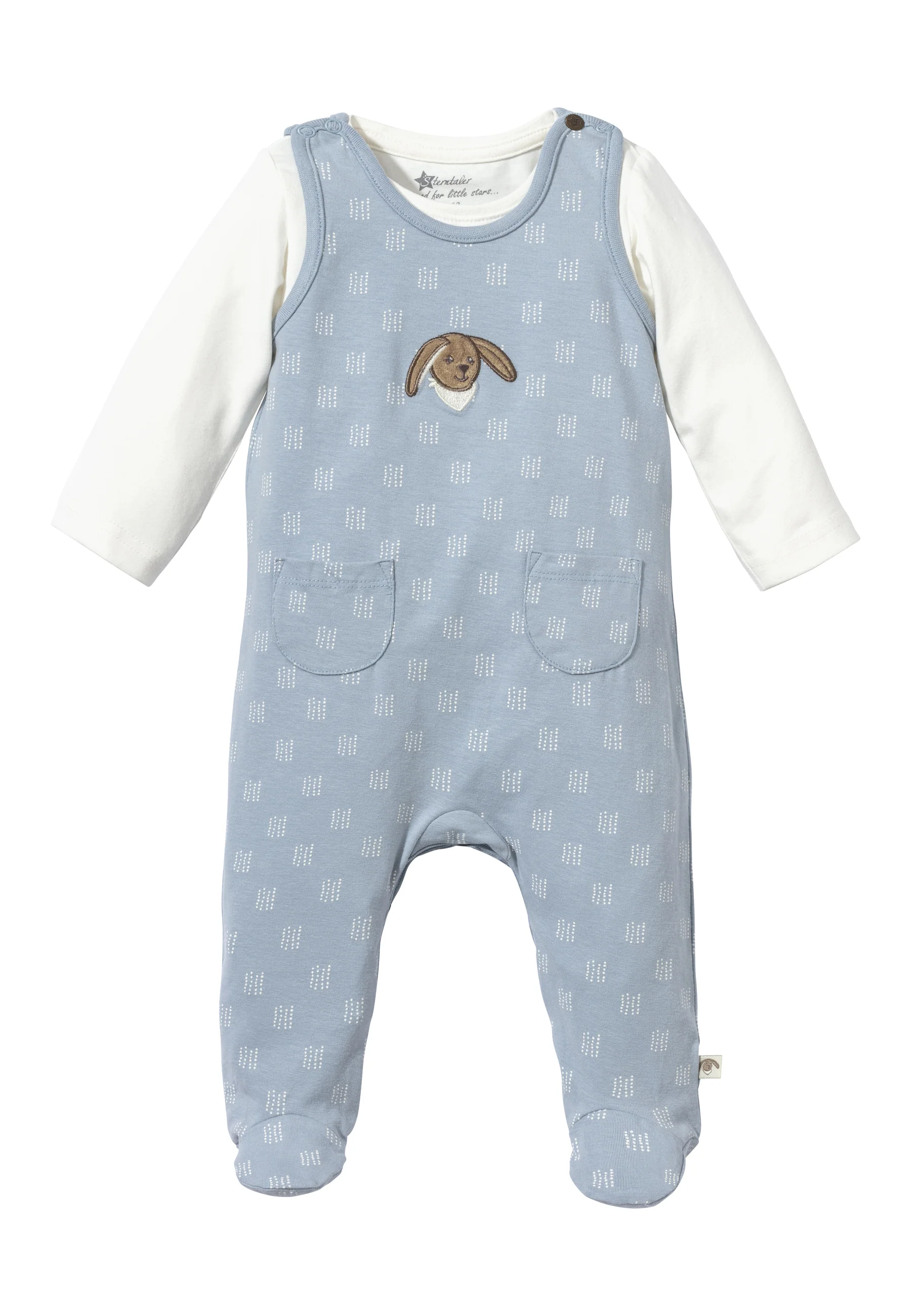 Strampler Set Jersey Hase Happy zweiteilig in graublau