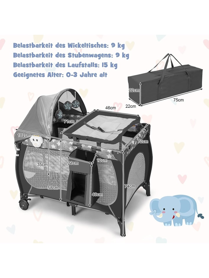COSTWAY 5 in 1 Babybett in Grau günstig kaufen 102 cm