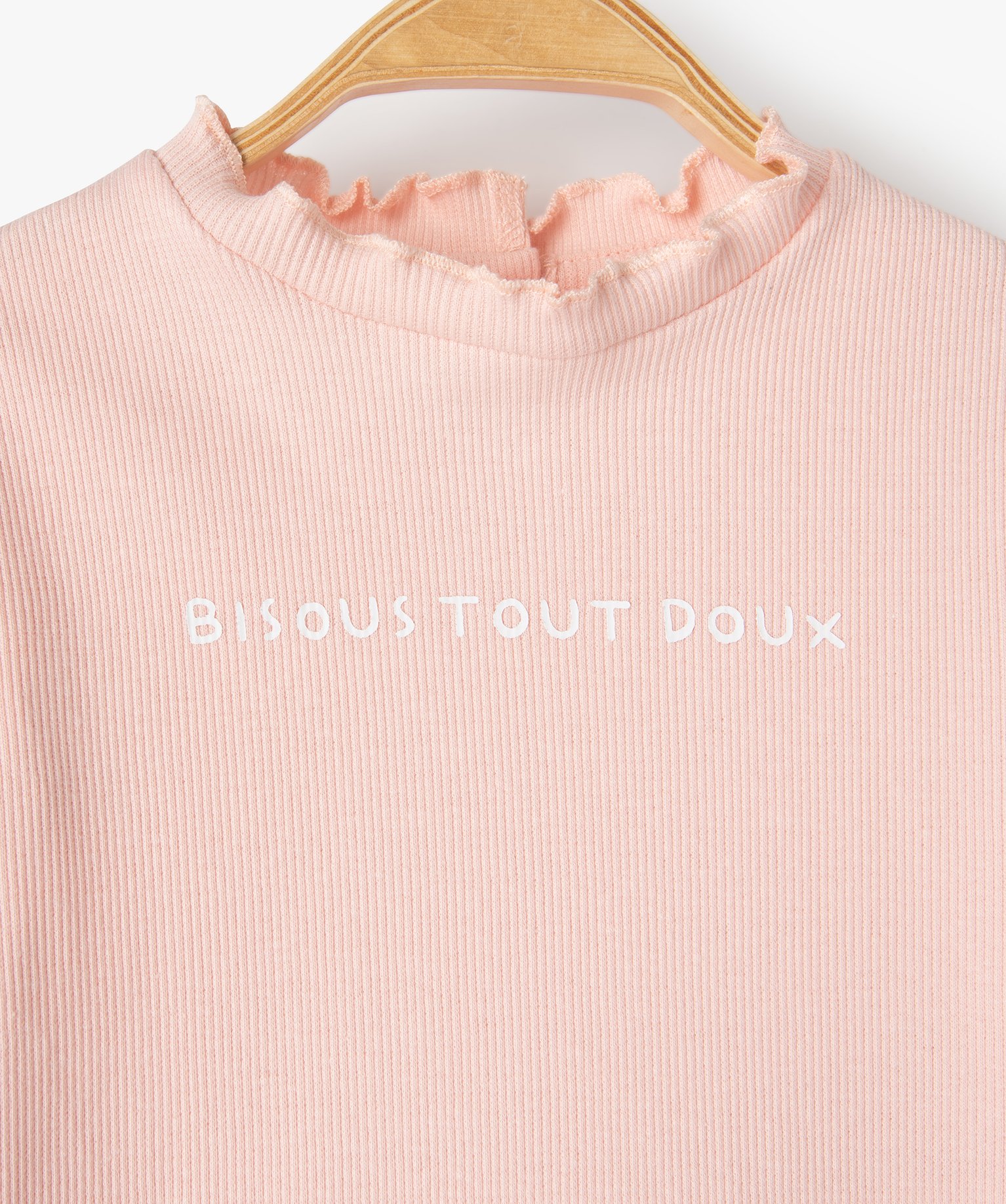 Tee-shirt bébé fille manches longues à ctes rose | GEMO