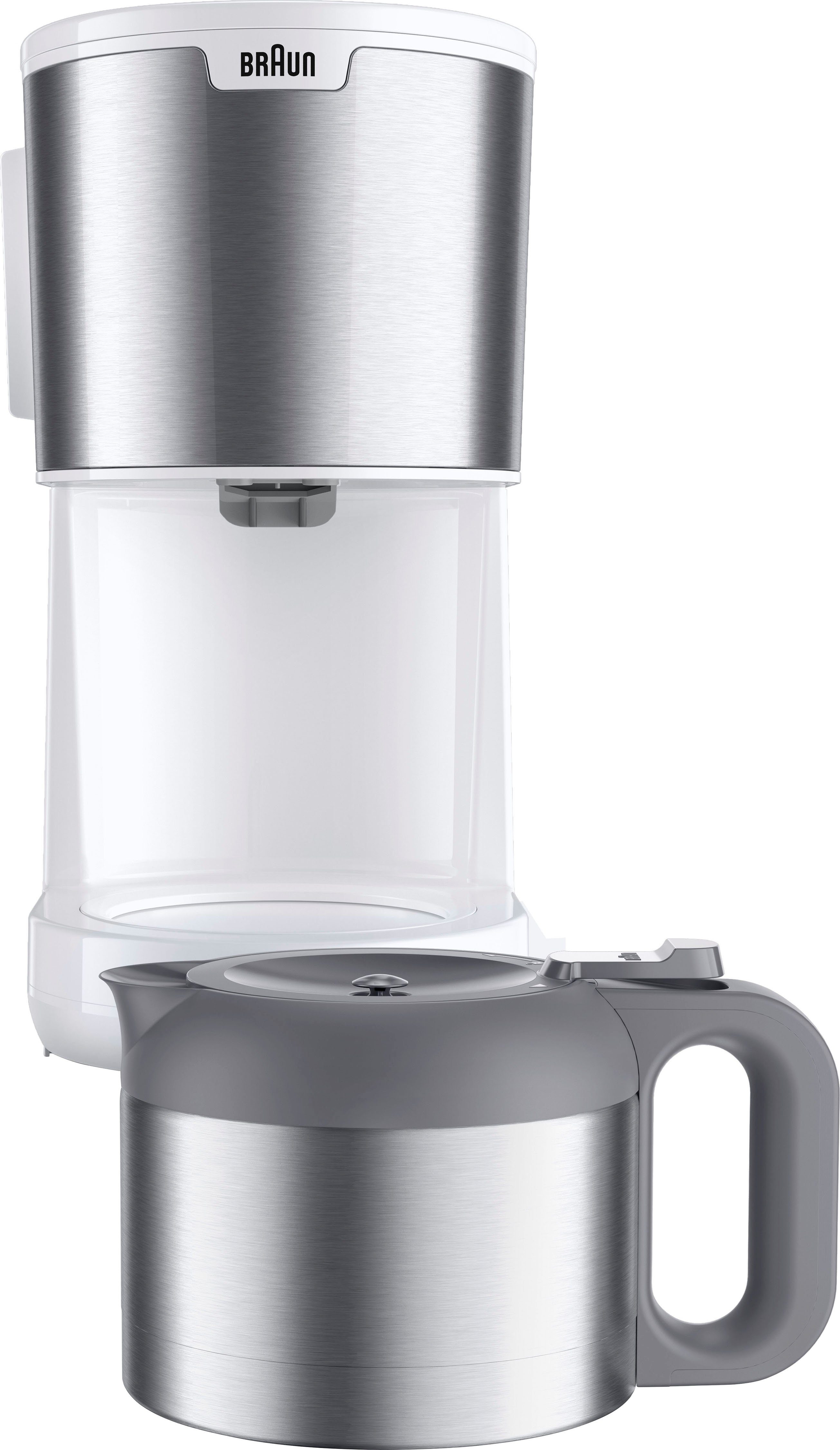 Braun Filterkaffeemaschine PurShine KF1505 WH mit Thermokanne, 1,2l Kaffeekanne, Papierfilter