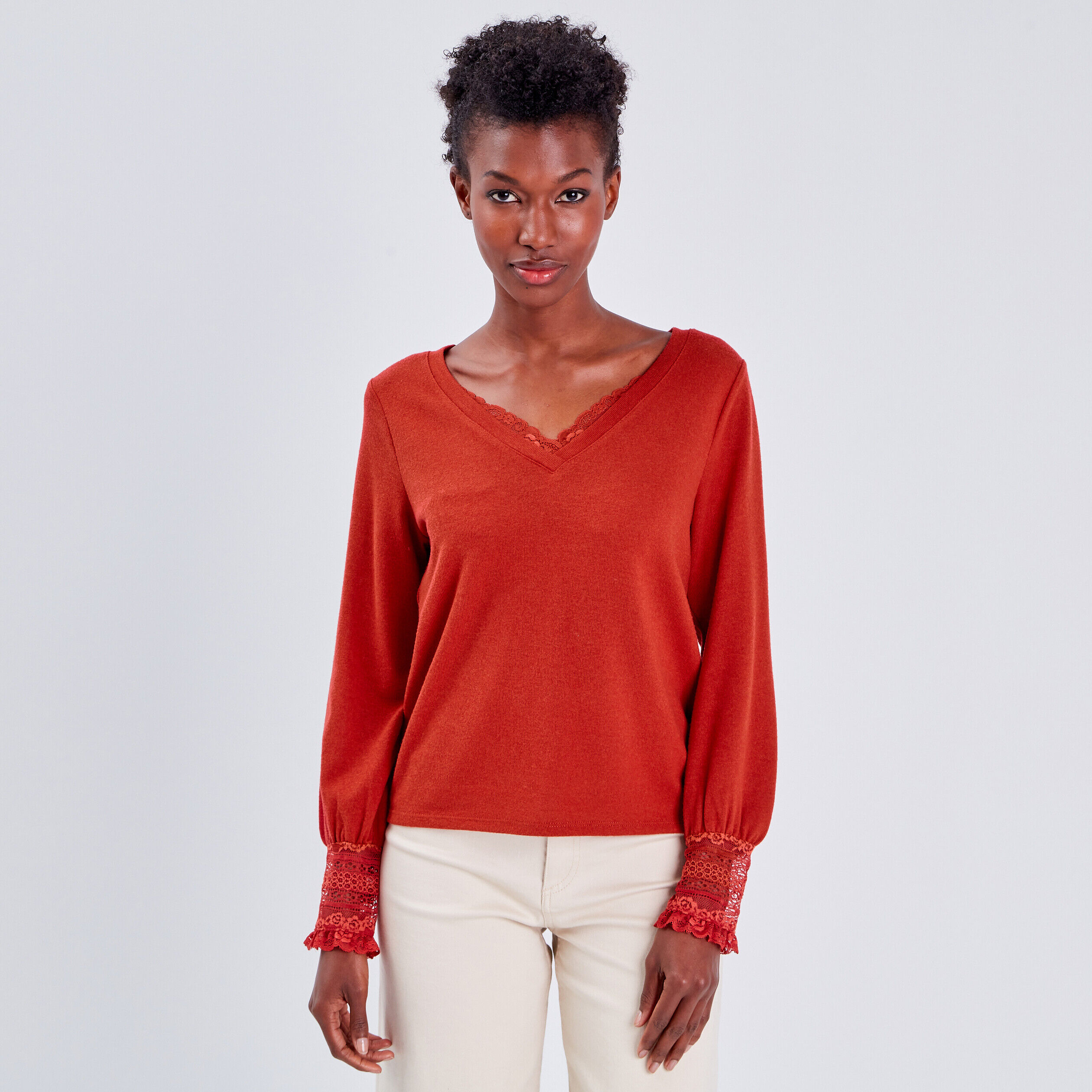T-shirt manches longues orange foncé femme | Cache Cache