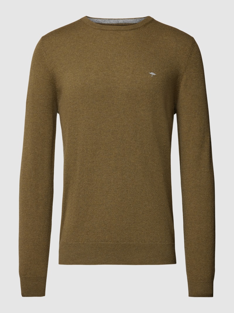 Strickpullover mit Rundhalsausschnitt in dunkelgrün meliert