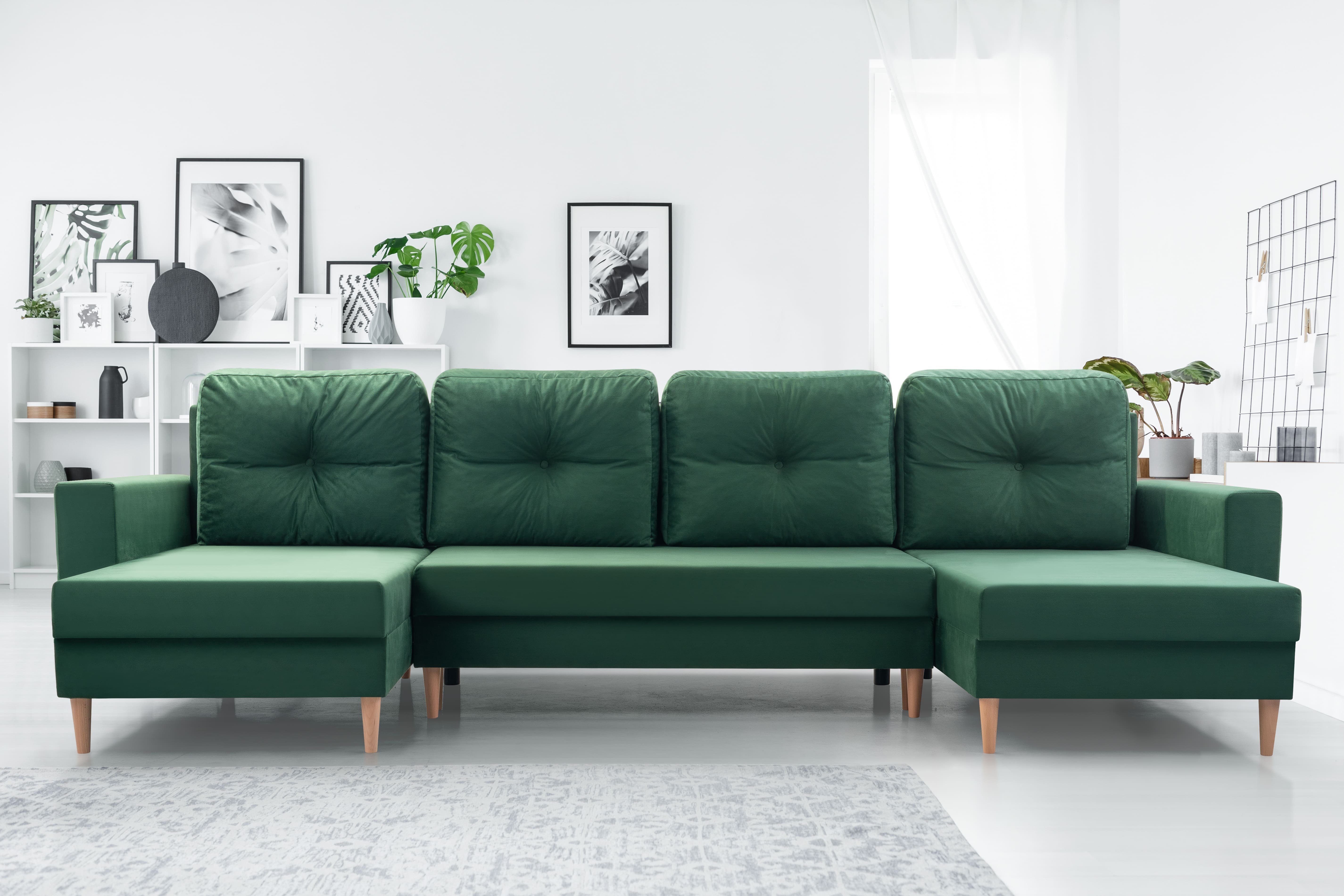 MOEBLO Wohnlandschaft Carl U, Ecksofa U-Form mit Schlaffunktion Eckcouch mit Bettkasten Sofa Couch Polsterecke U-Sofa - 300x137x84 cm, mit Bettkasten und Schlaffunktion