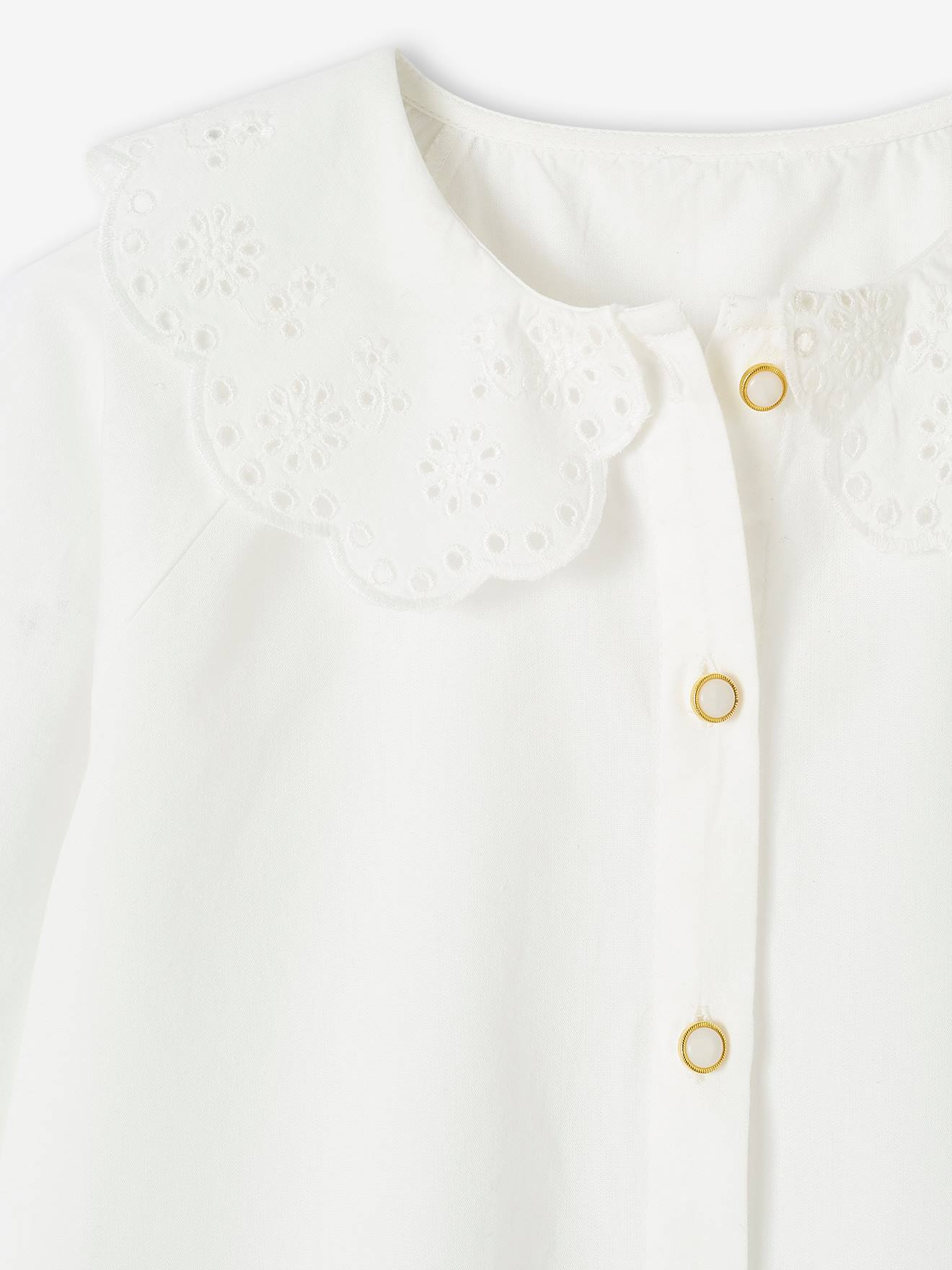 Chemise col en broderie anglaise fille. écru