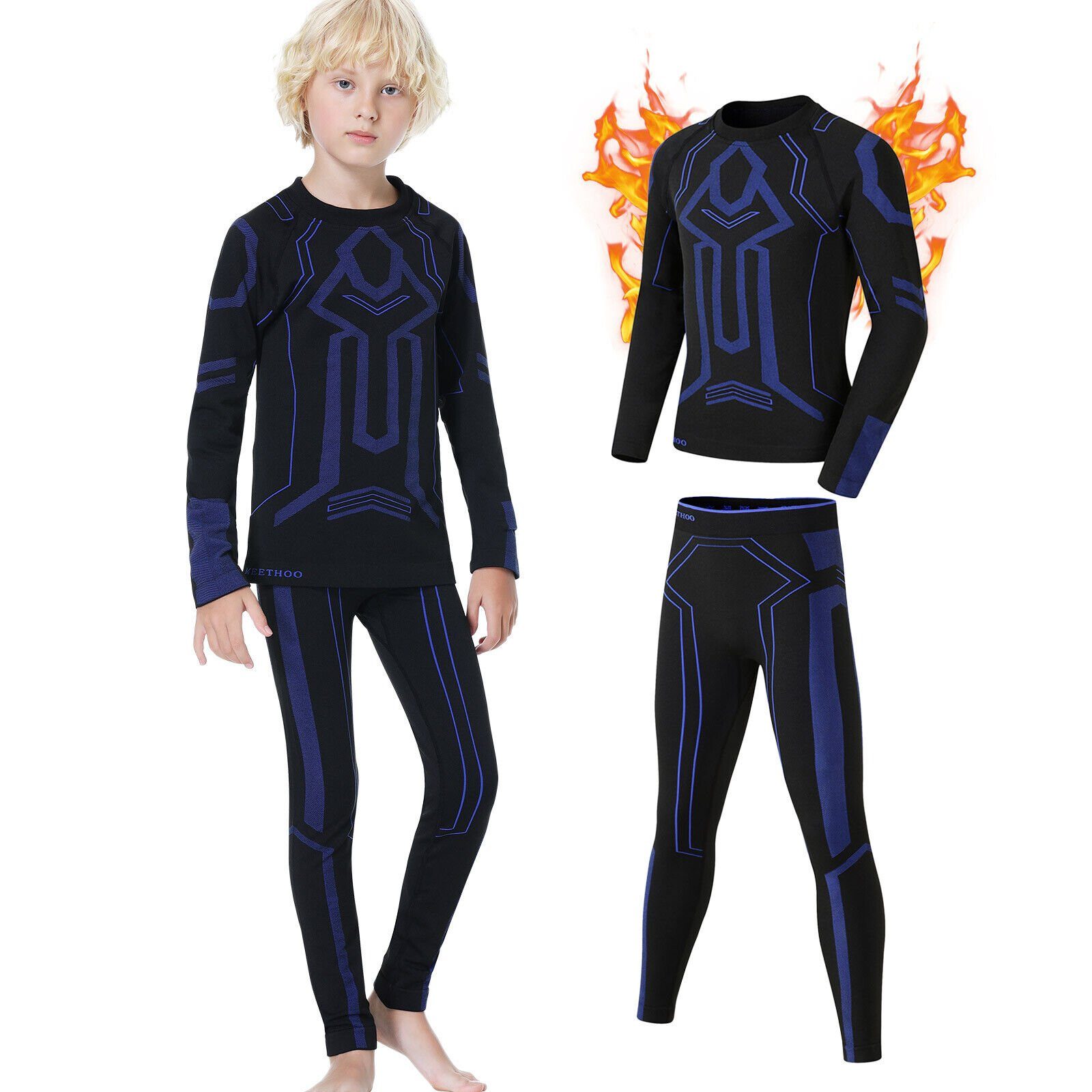MEETYOO Thermounterhemd Kinder Thermounterwäsche (Funktionswäsche Set, Skiunterwäsche Jungen Sportunterwäsche) Atmungsaktiv Sport Fußball
