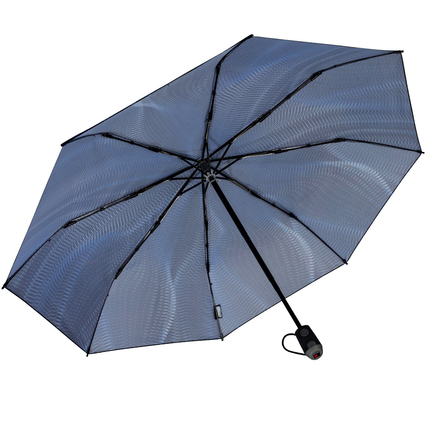 Knirps® Taschenregenschirm E.200 Duomatic Damen Schirm mit Auf-Zu-Automatik, mit Linien-Muster schwarz-blau - Sound ocean