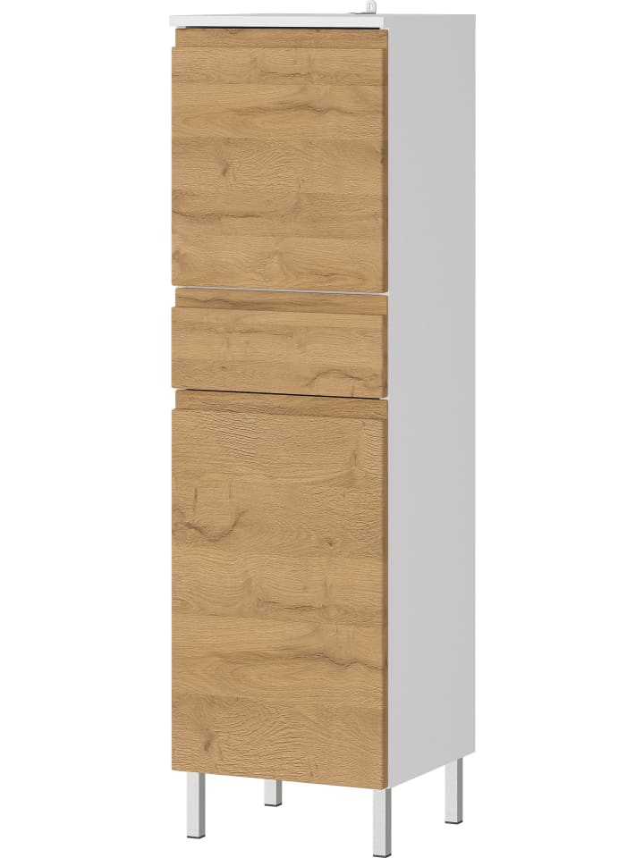 KADIMA DESIGN Hochschrank, verstellbare Böden, 34x34x120 cm, Weiß/Braun günstig kaufen onesize