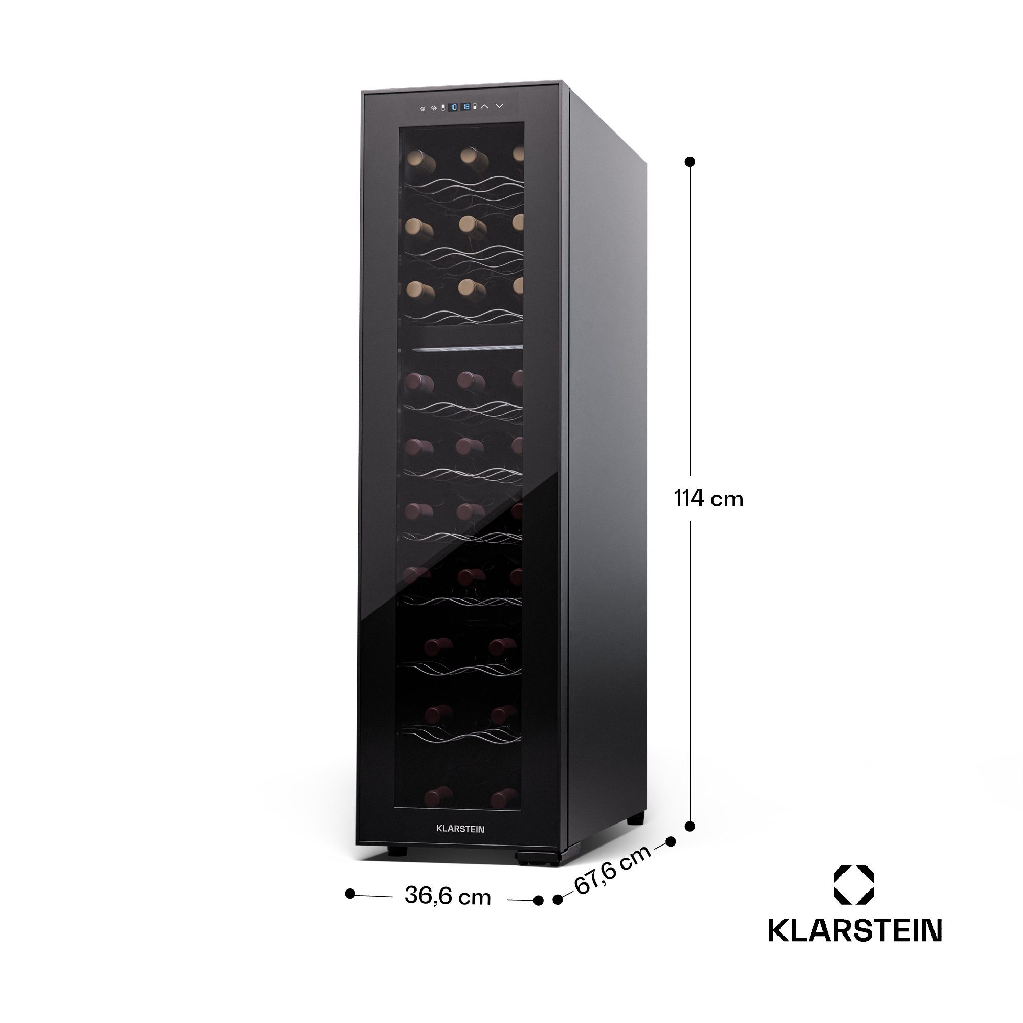Klarstein Weinkühlschrank Shiraz 27 Duo, für 27 Standardflaschen á 0,75l,Wein Flaschenkühlschrank Weintemperierschrank Weinschrank Kühlschrank