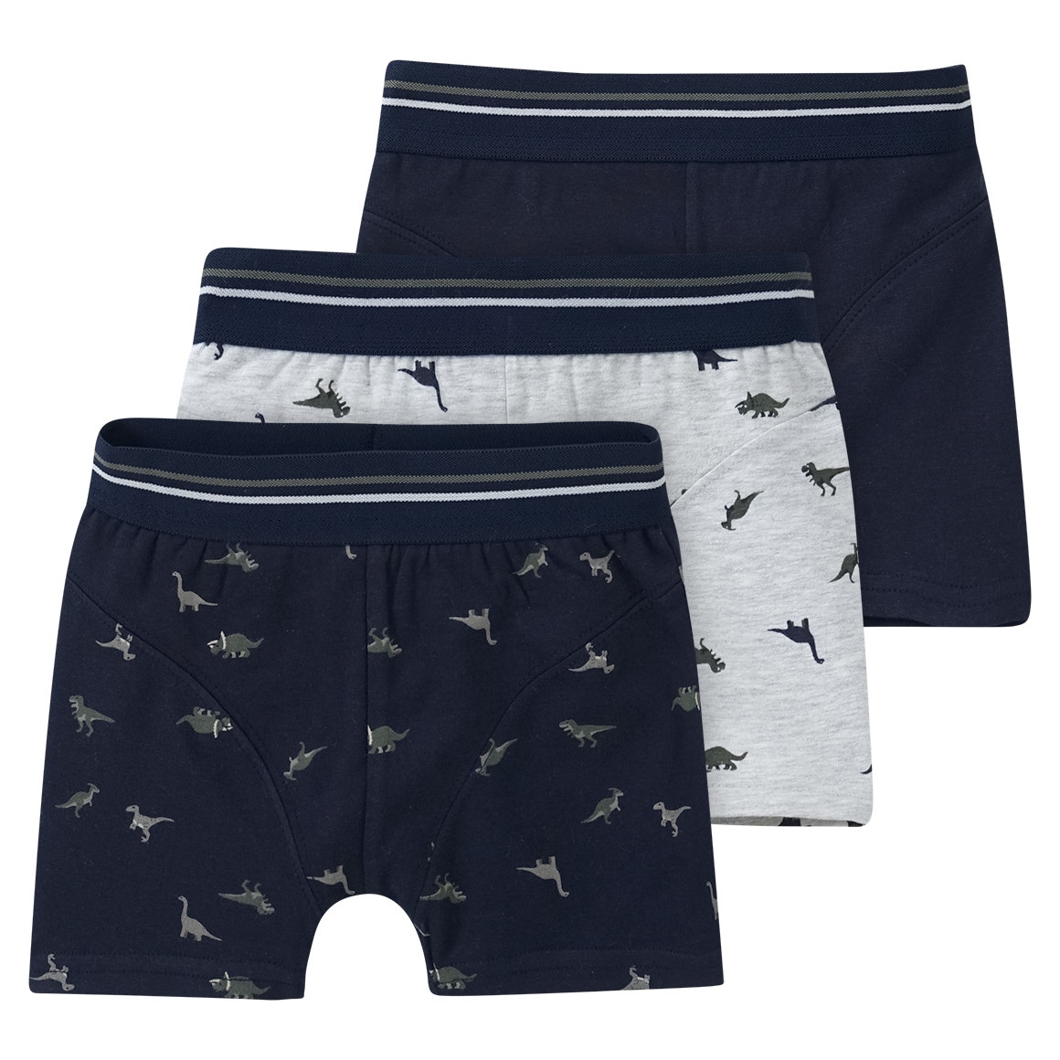 3 Jungen Boxer mit Dinosaurier-Allover