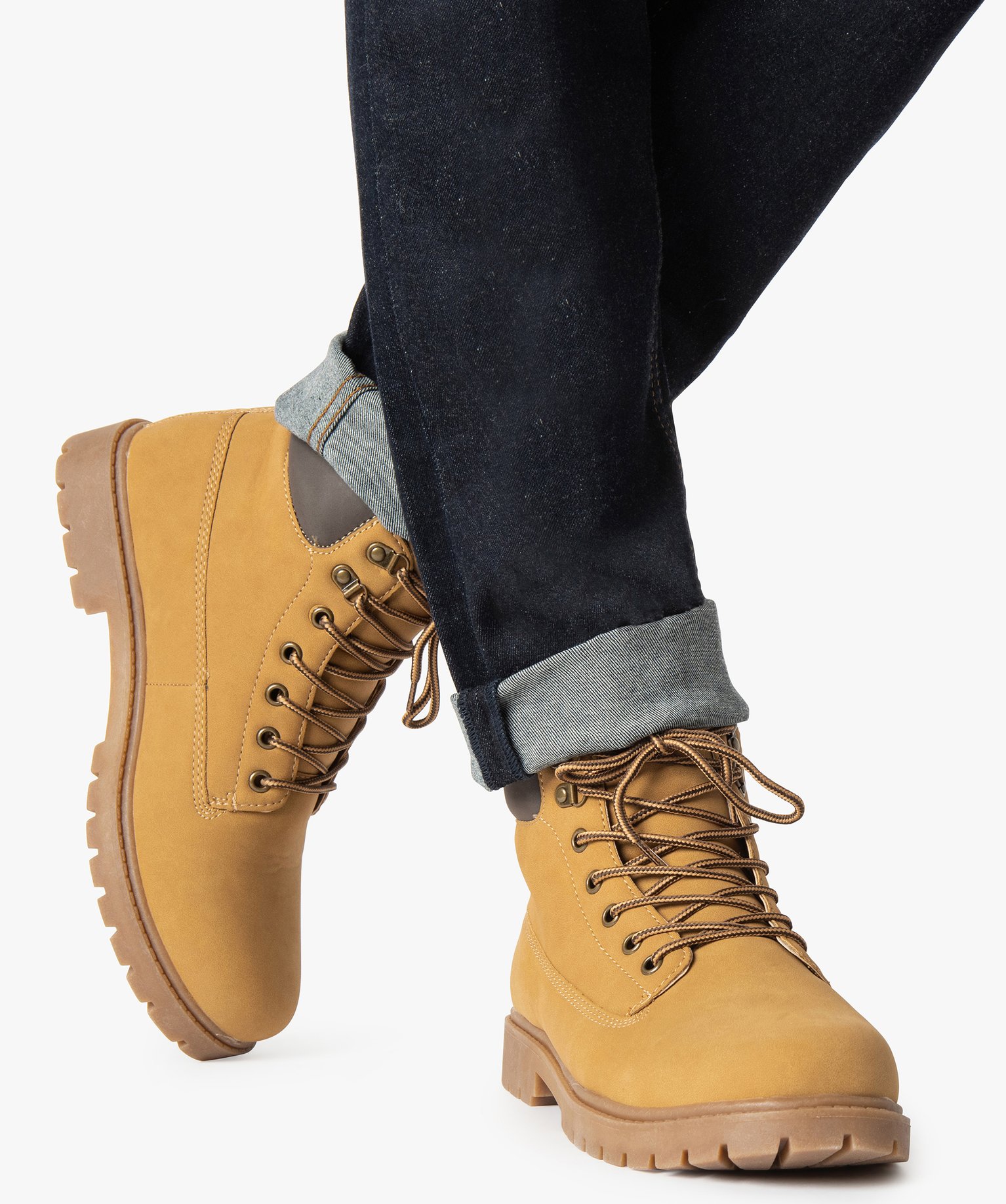 Boots homme à semelle crantée et lacets - Les Supaires camel | GEMO