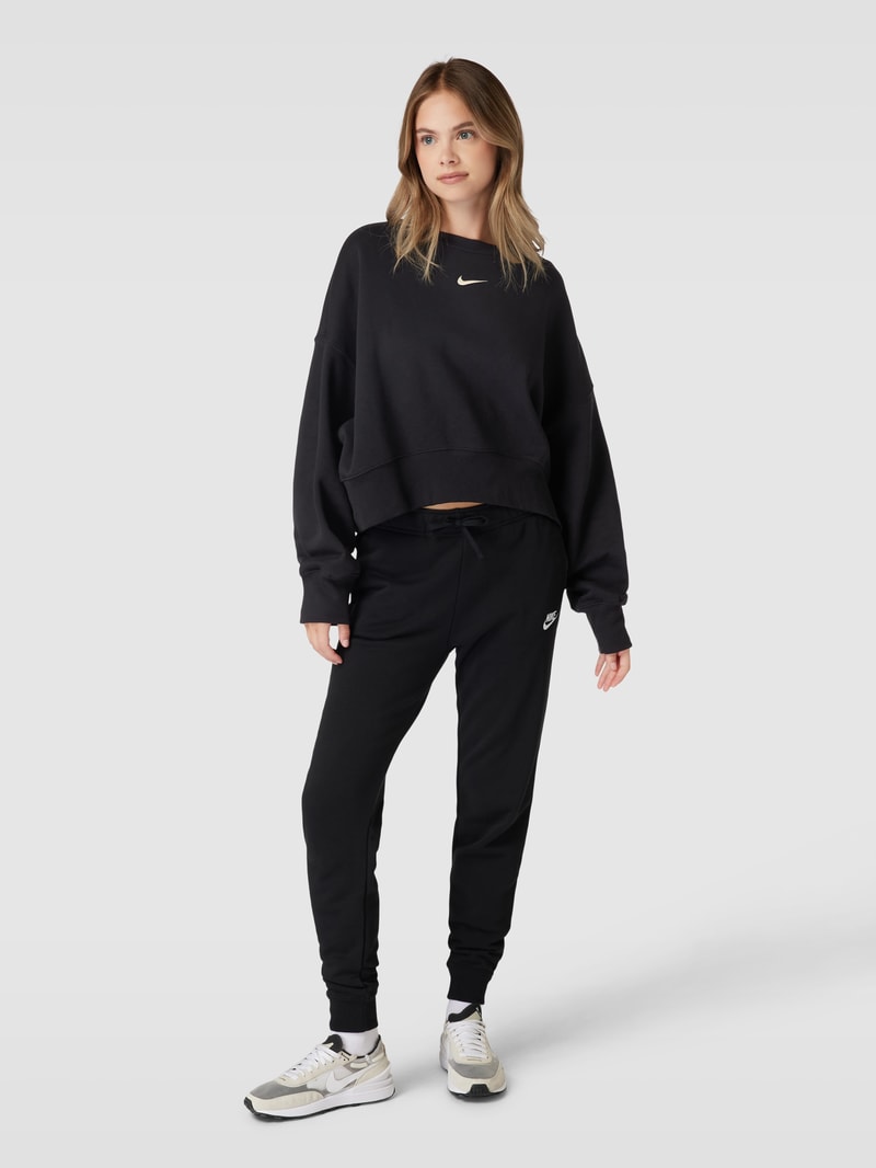 Cropped Sweatshirt mit Label-Stitching in schwarz