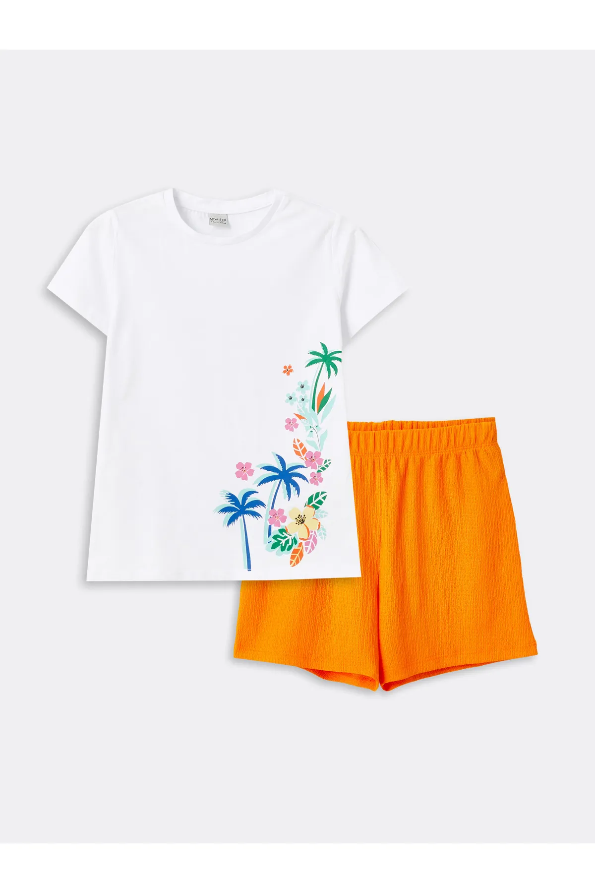 LC Waikiki  Bedrucktes Kurzarm-T-Shirt und Shorts für Mädchen mit Rundhalsausschnitt