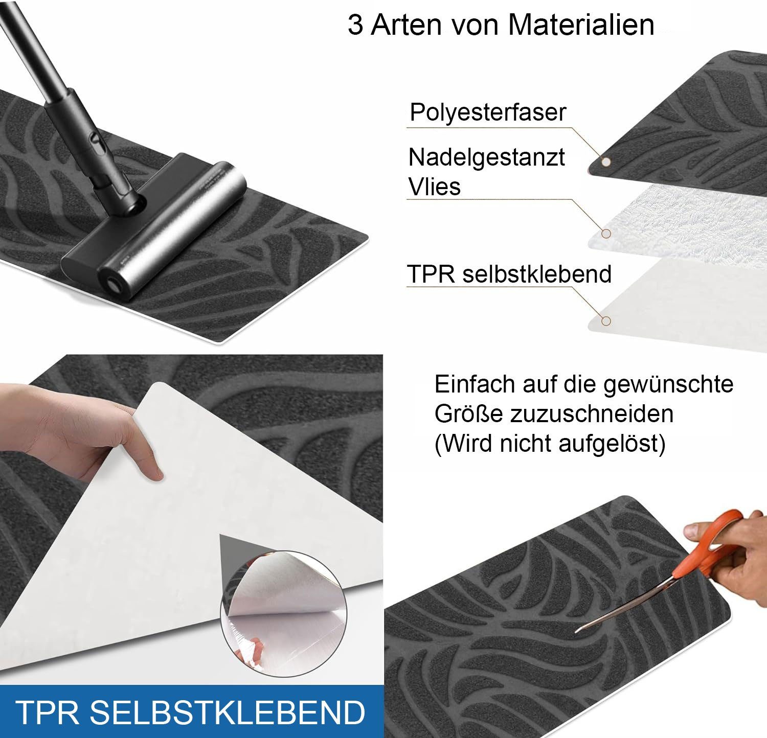 Stufenmatte Treppenmatten,Filz selbstklebend Stufenmatten innen 15 Stück 76x20cm, Sarfly