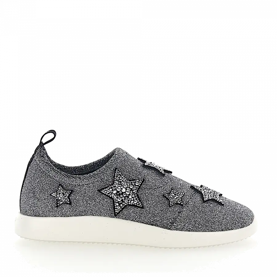 Giuseppe Zanotti - Slip Ons NATALIE Textil Glitzer Sternenmuster Strass silber - grau