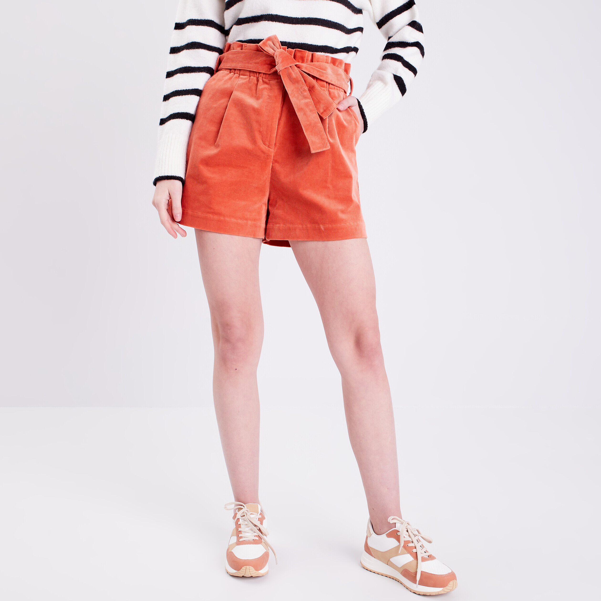 Short paperbag velours jaune moutarde femme | Cache Cache