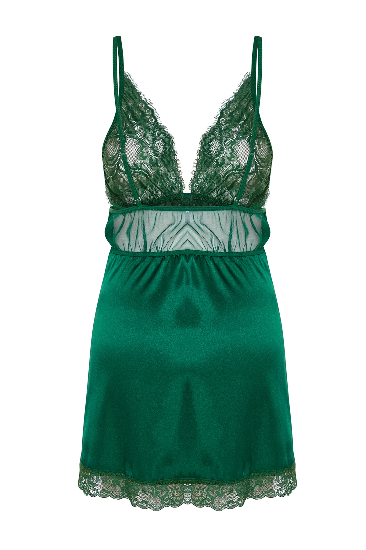 Trendyol Collection  Grünes Babydoll aus Strick mit Satinspitze und Seilriemen THMSS22LL0001