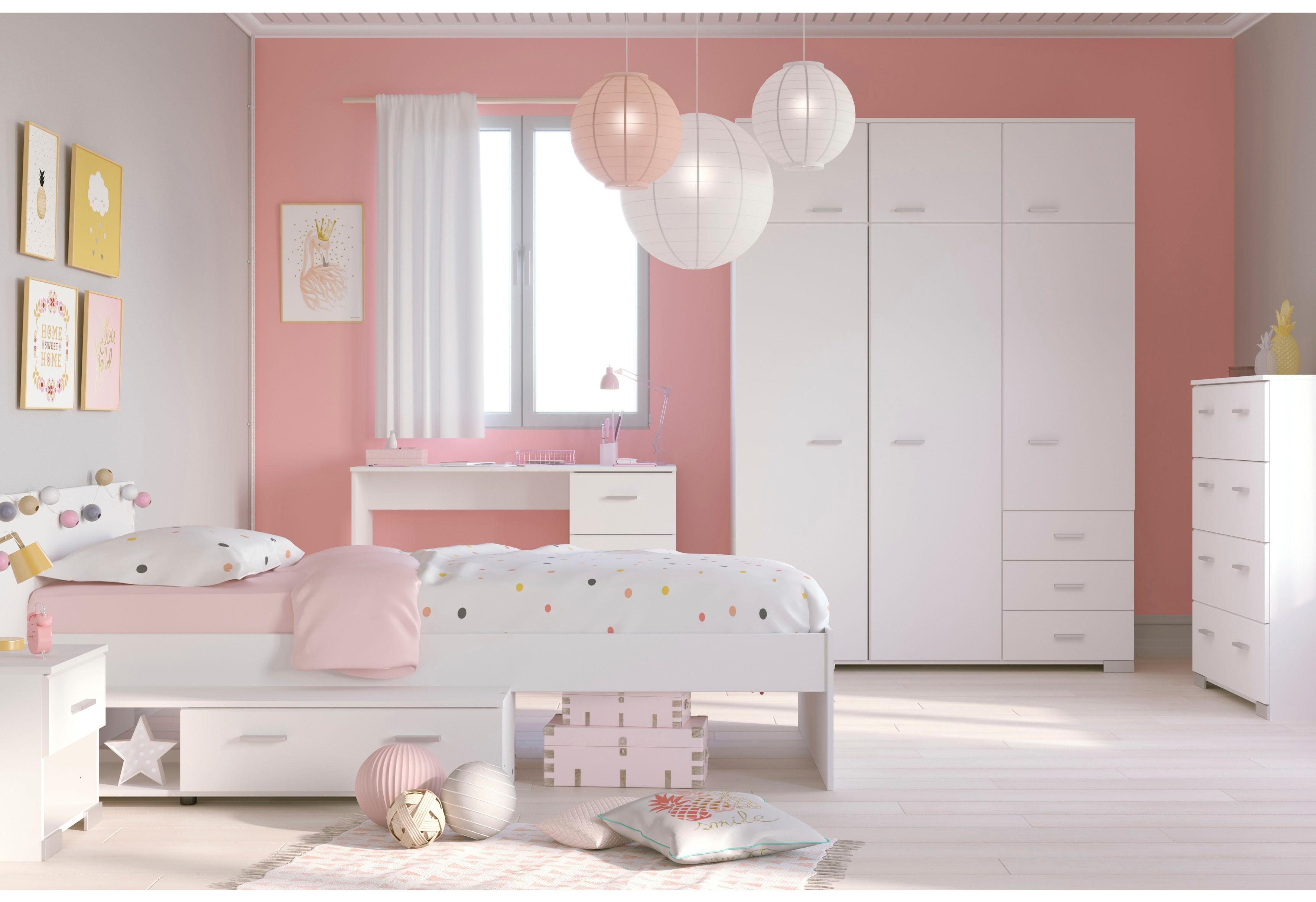 Parisot Jugendzimmer-Set Galaxy, (Set, 5-St., Kleiderschrank, Bett, Nachttisch, Schreibtisch und Kommode)