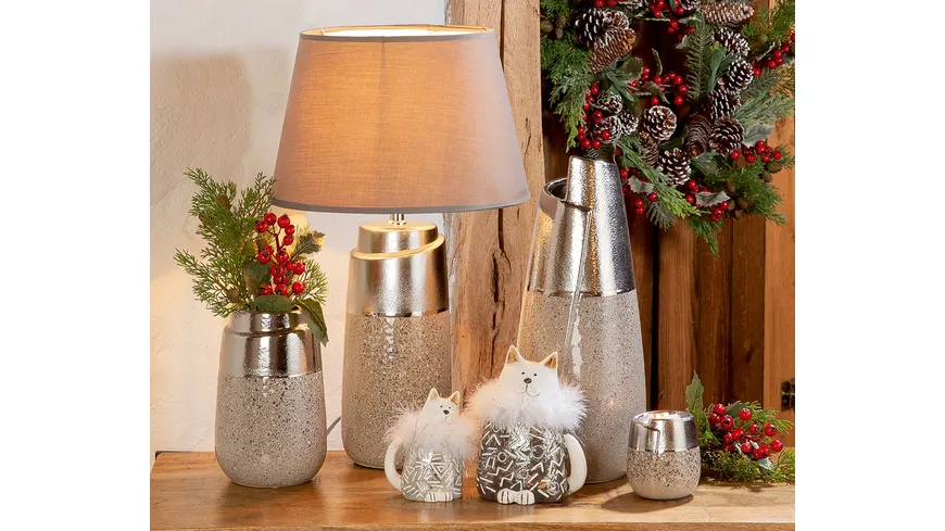 GILDE Keramik Vase Marmo H=19,5cm silber, grau