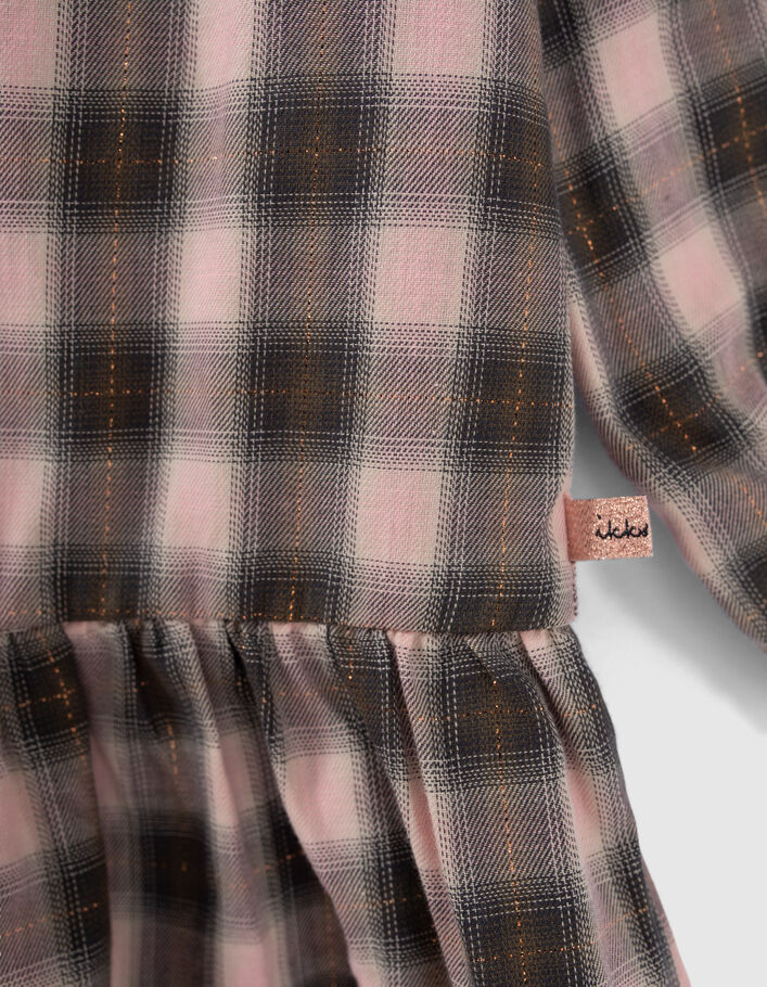 Robe rose et kaki à carreaux et col smocké fille