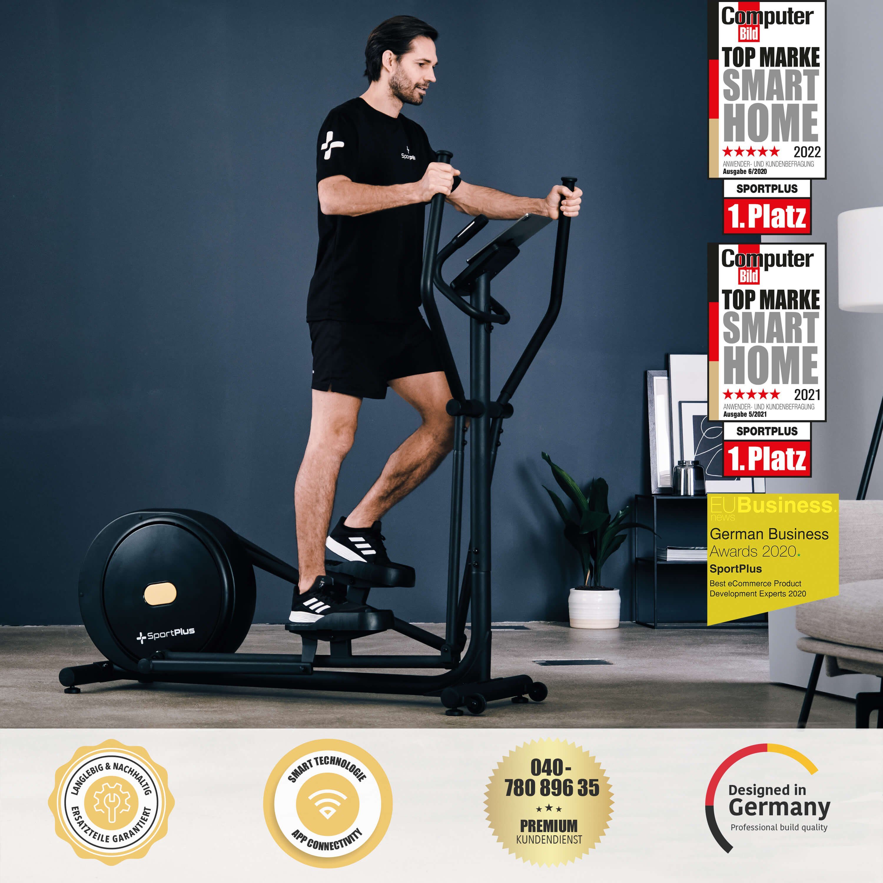 SportPlus Crosstrainer SP-ET-9910-B-iE, Design Crosstrainer, Magnetbremse, integrierte Herzfrequenz-Messung